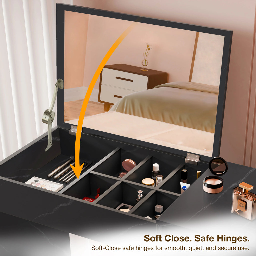 Coiffeuse avec miroir et rangement - Meuble de maquillage pour filles