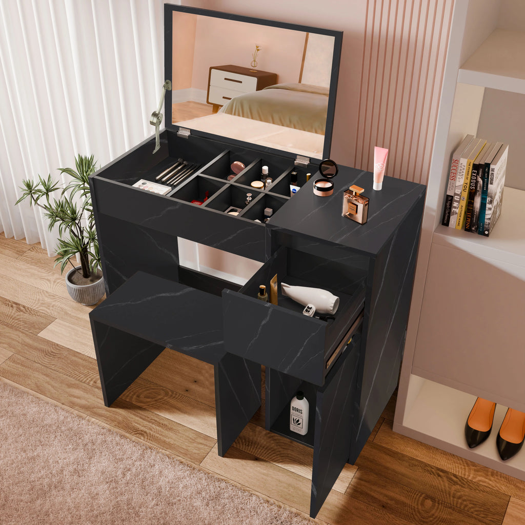 Coiffeuse avec miroir et rangement - Meuble de maquillage pour filles