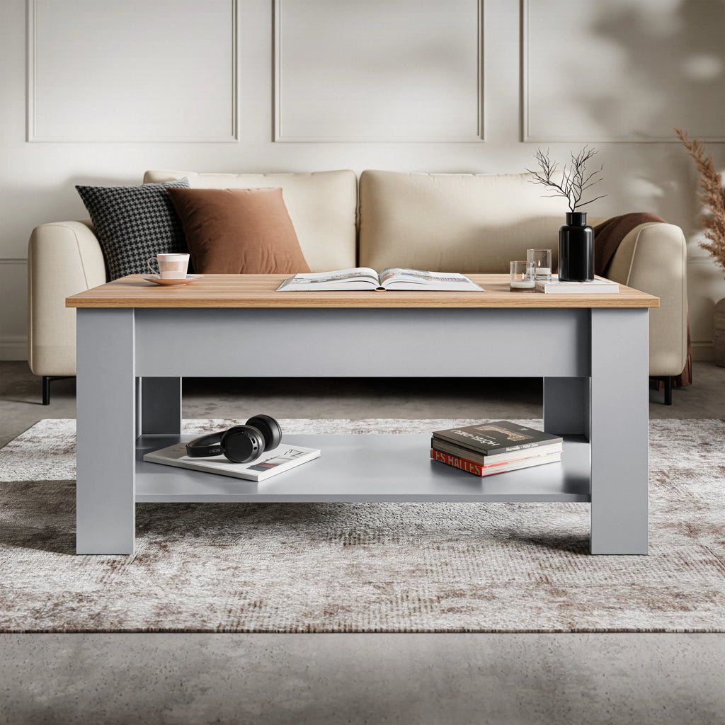 Table basse de rangement avec plateau relevable | Table basse moderne relevable de 120 cm de large