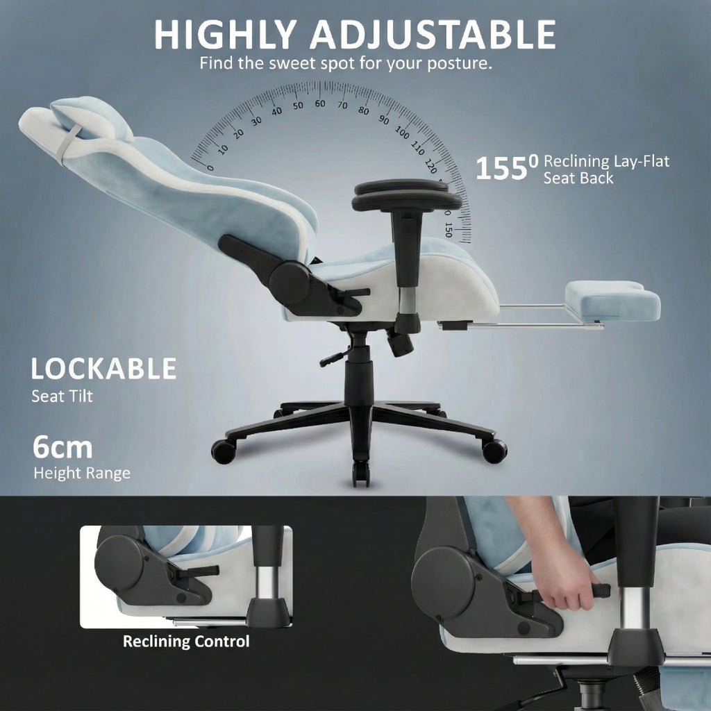 Chaise de jeu Xstriker Velvet avec repose-pieds – Chaise ergonomique large