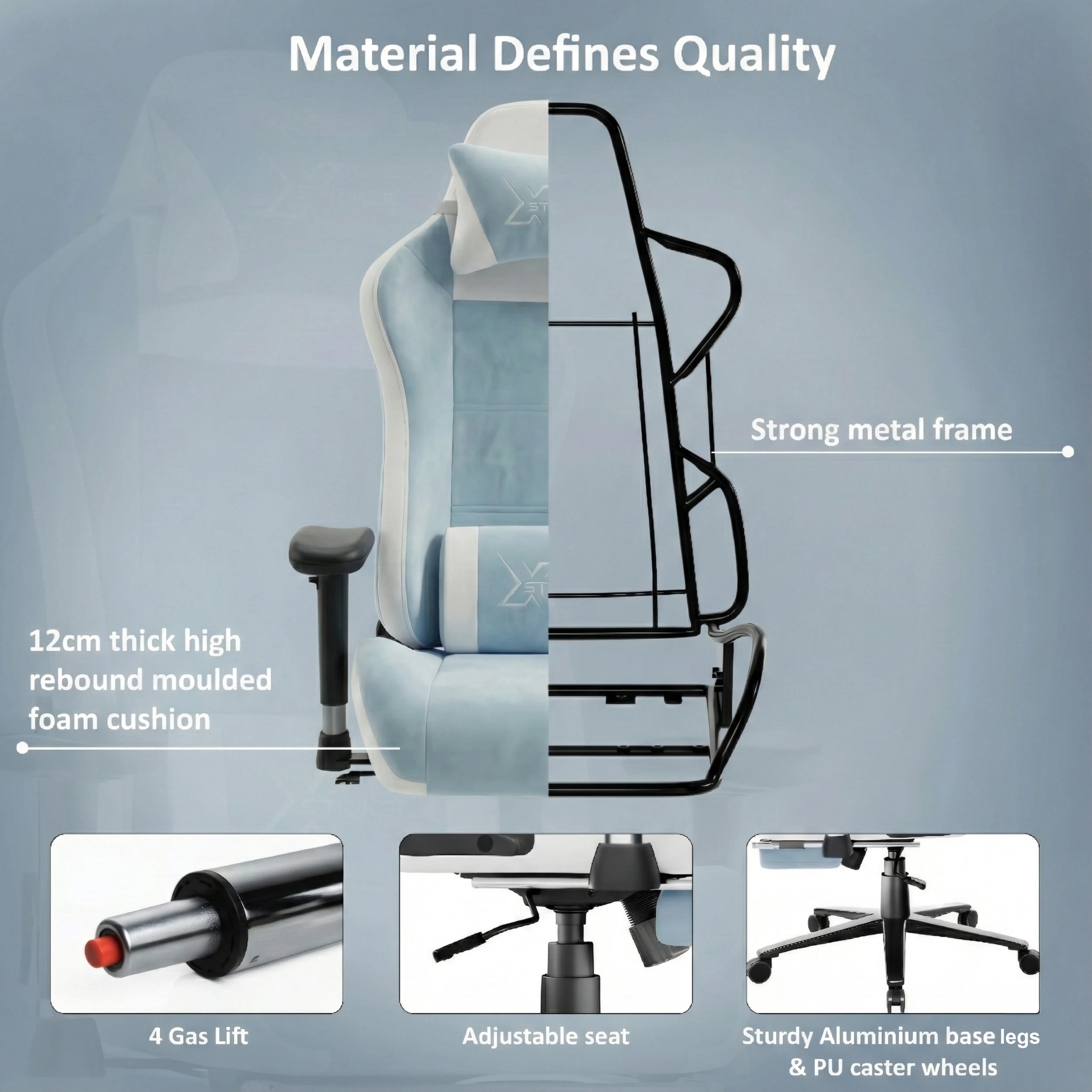 Chaise de jeu Xstriker Velvet avec repose-pieds – Chaise ergonomique large