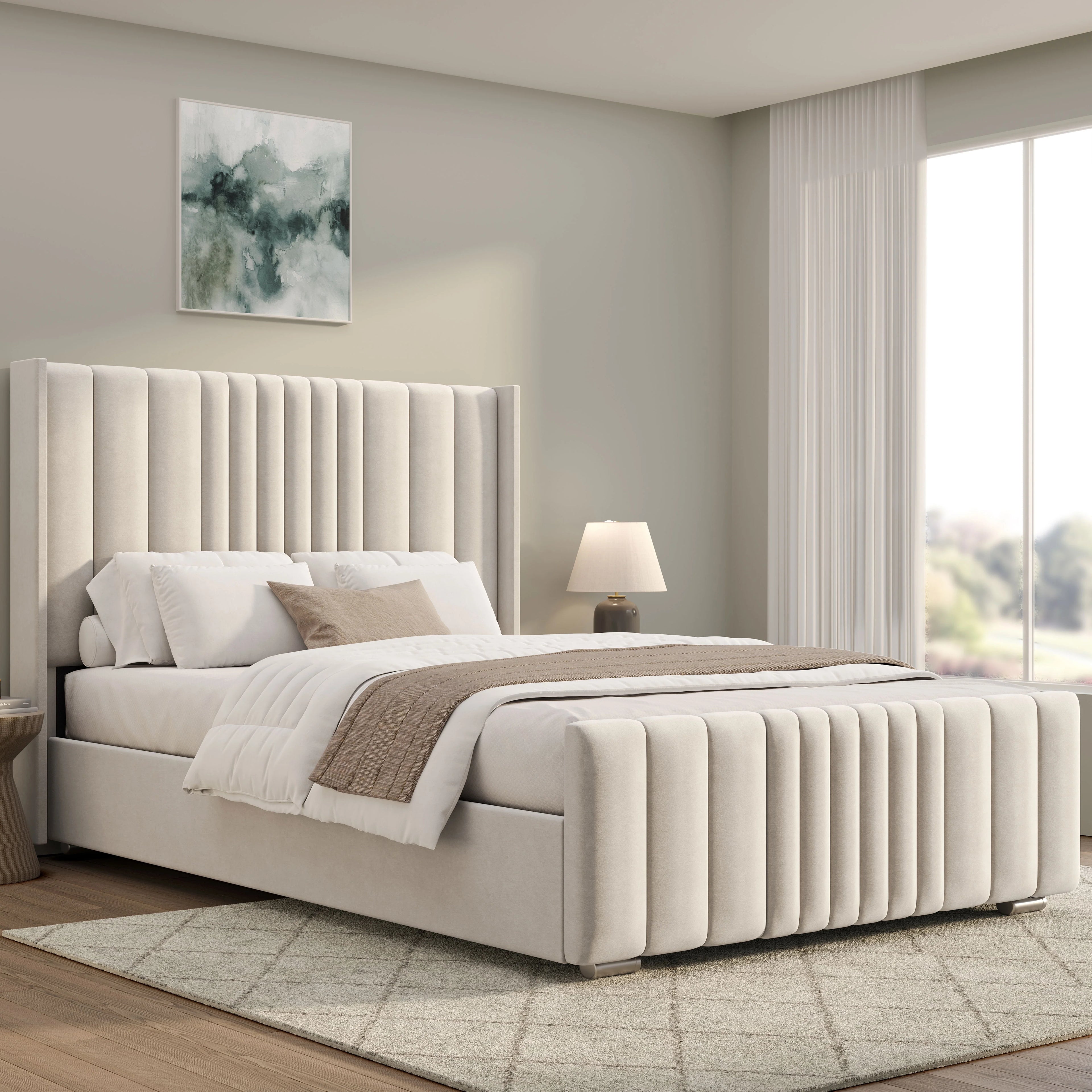 Winged Ottoman Bed Frame with Lines - Ottoman Storage Bed