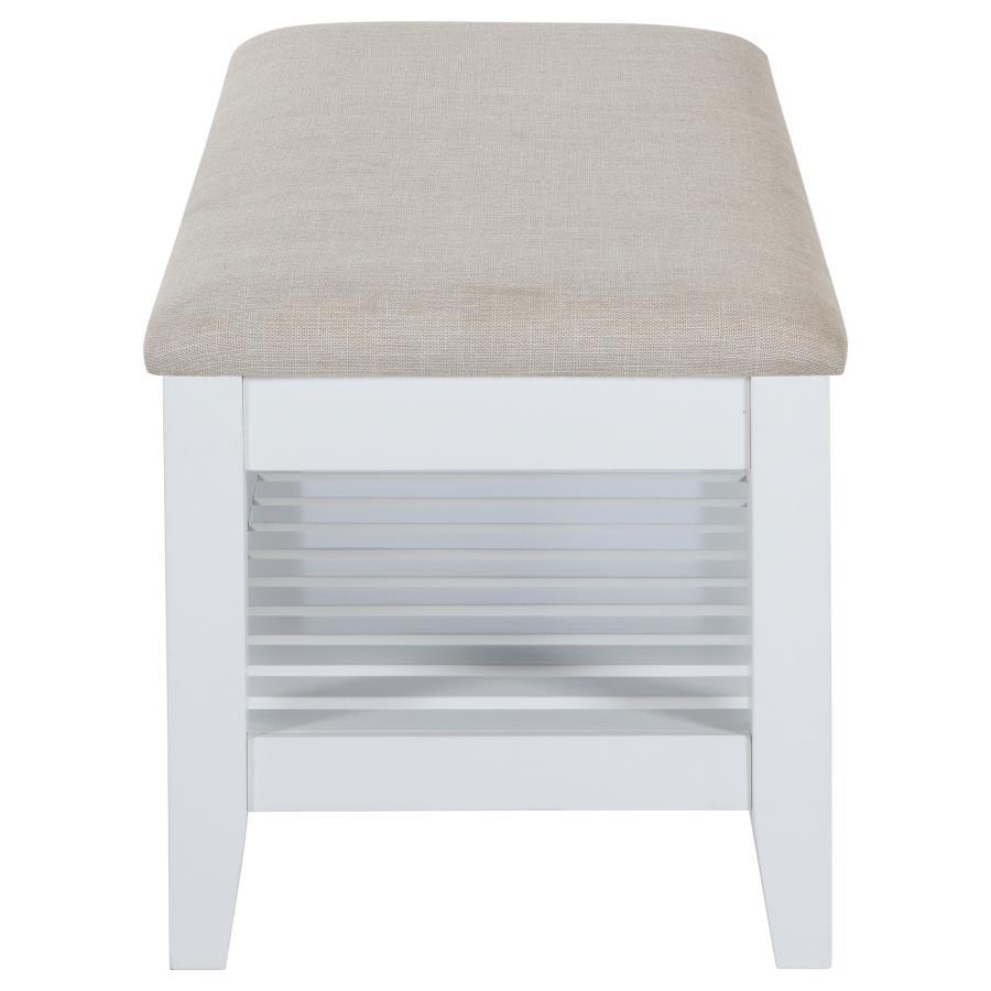 Bexhill - Banc rectangulaire rembourré avec étagère - Blanc
