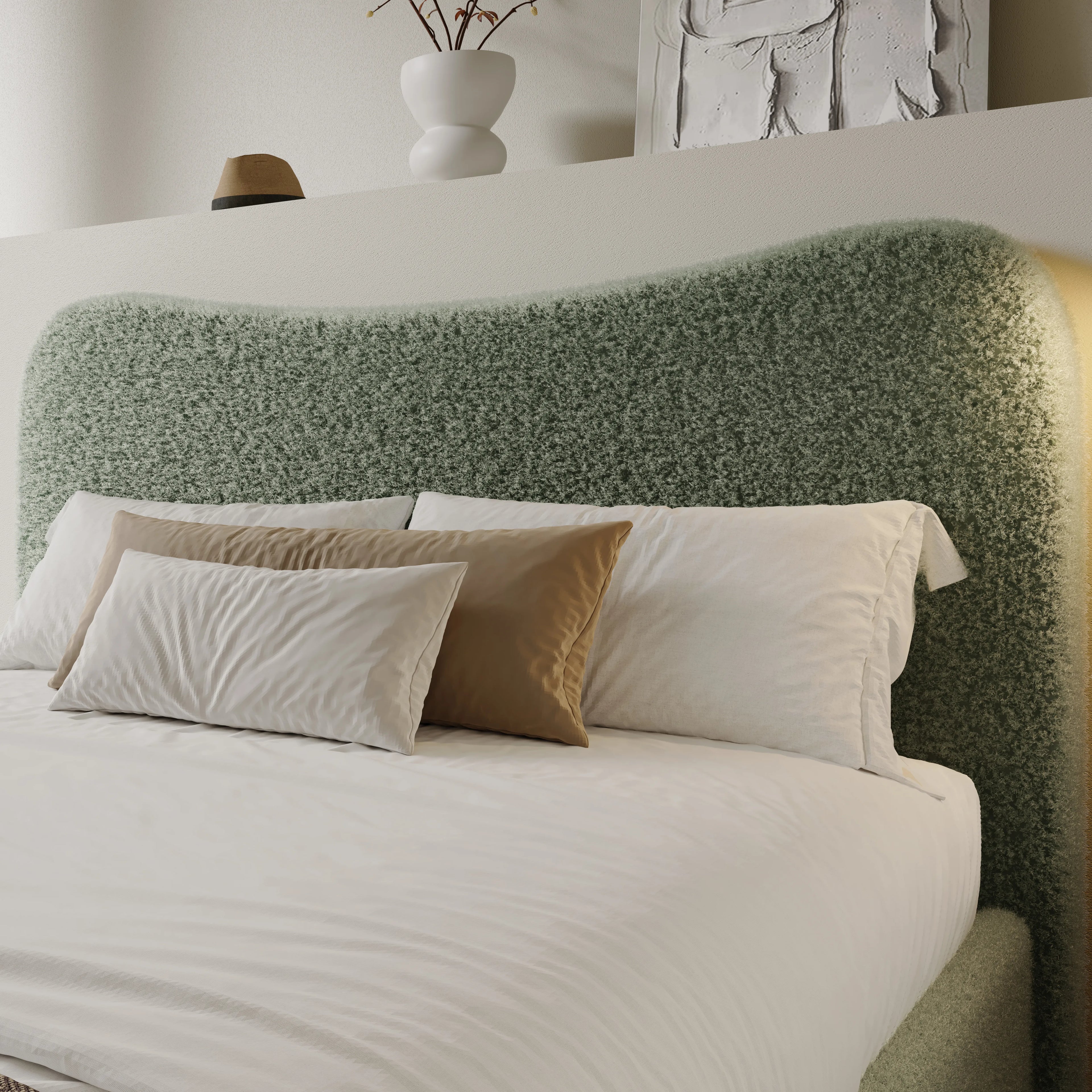 Lit coffre avec tête de lit incurvée - Cadre de lit coffre en boucle