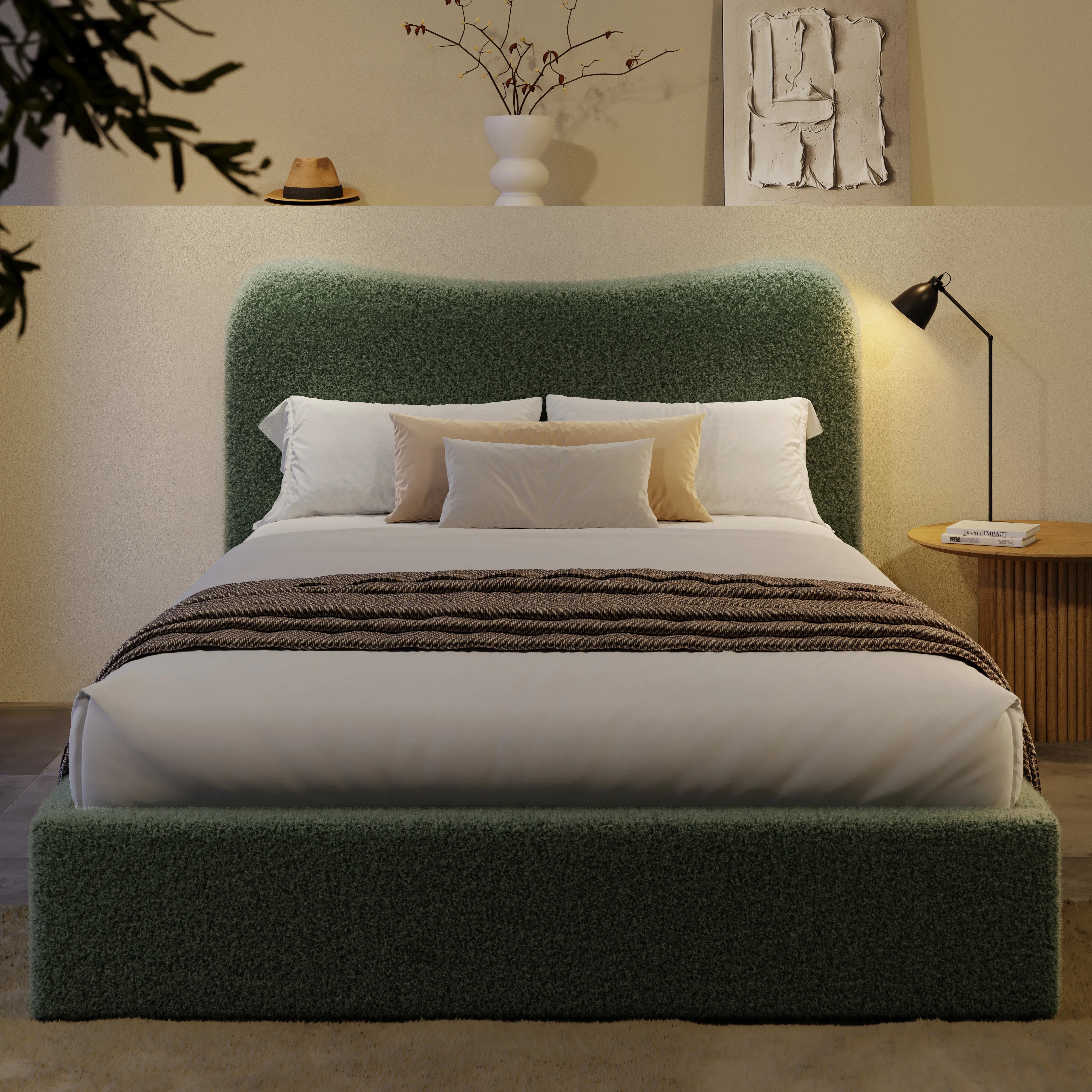 Lit coffre avec tête de lit incurvée - Cadre de lit coffre en boucle