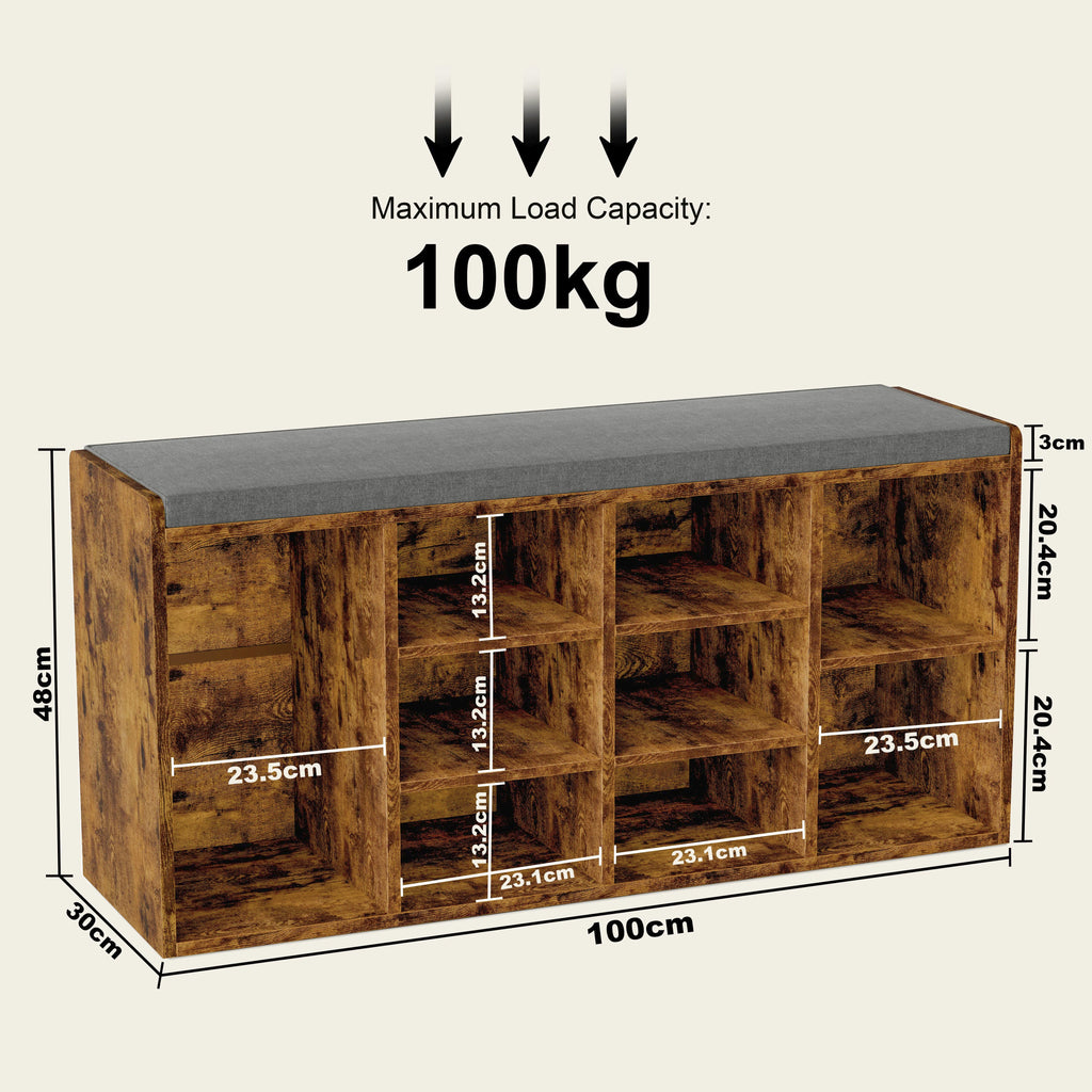 Banc de rangement à chaussures avec coussin - Meuble à chaussures pour entrée