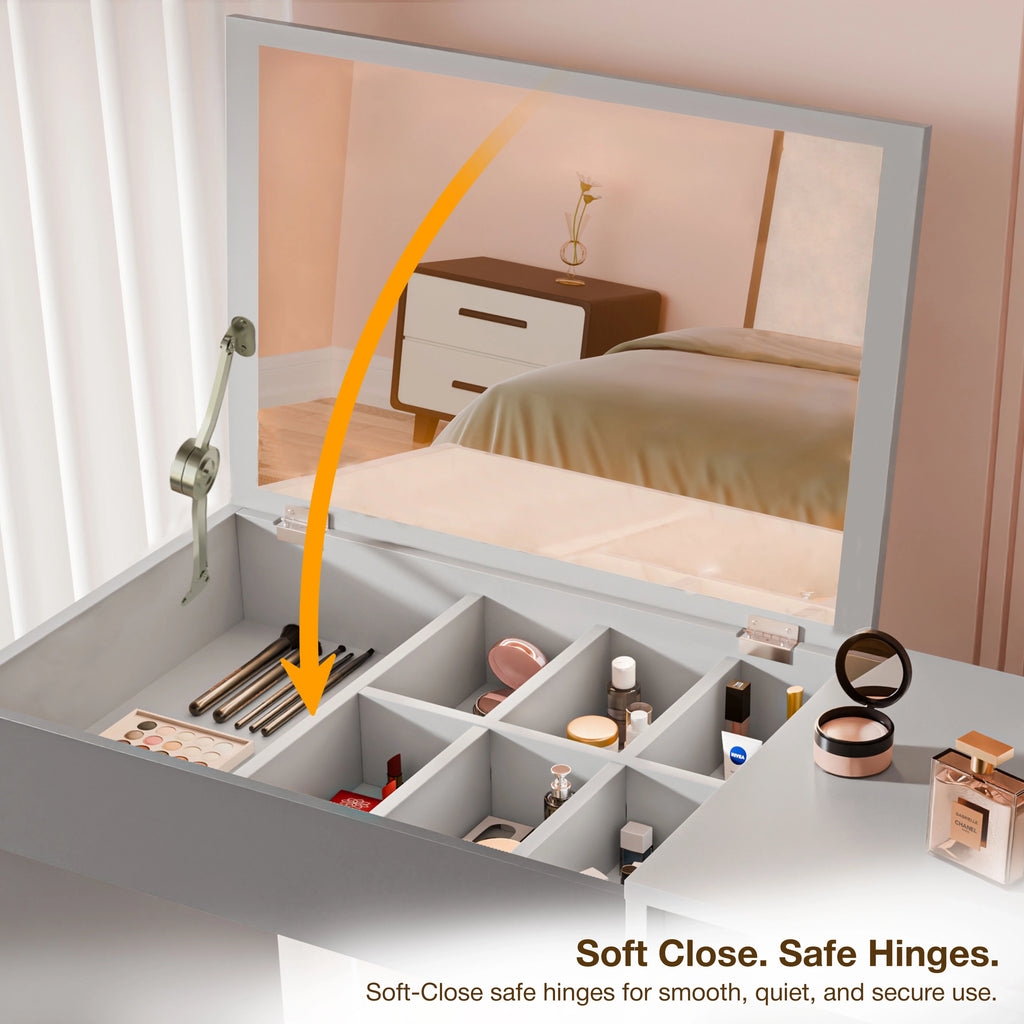 Coiffeuse avec miroir et rangement - Meuble de maquillage pour filles