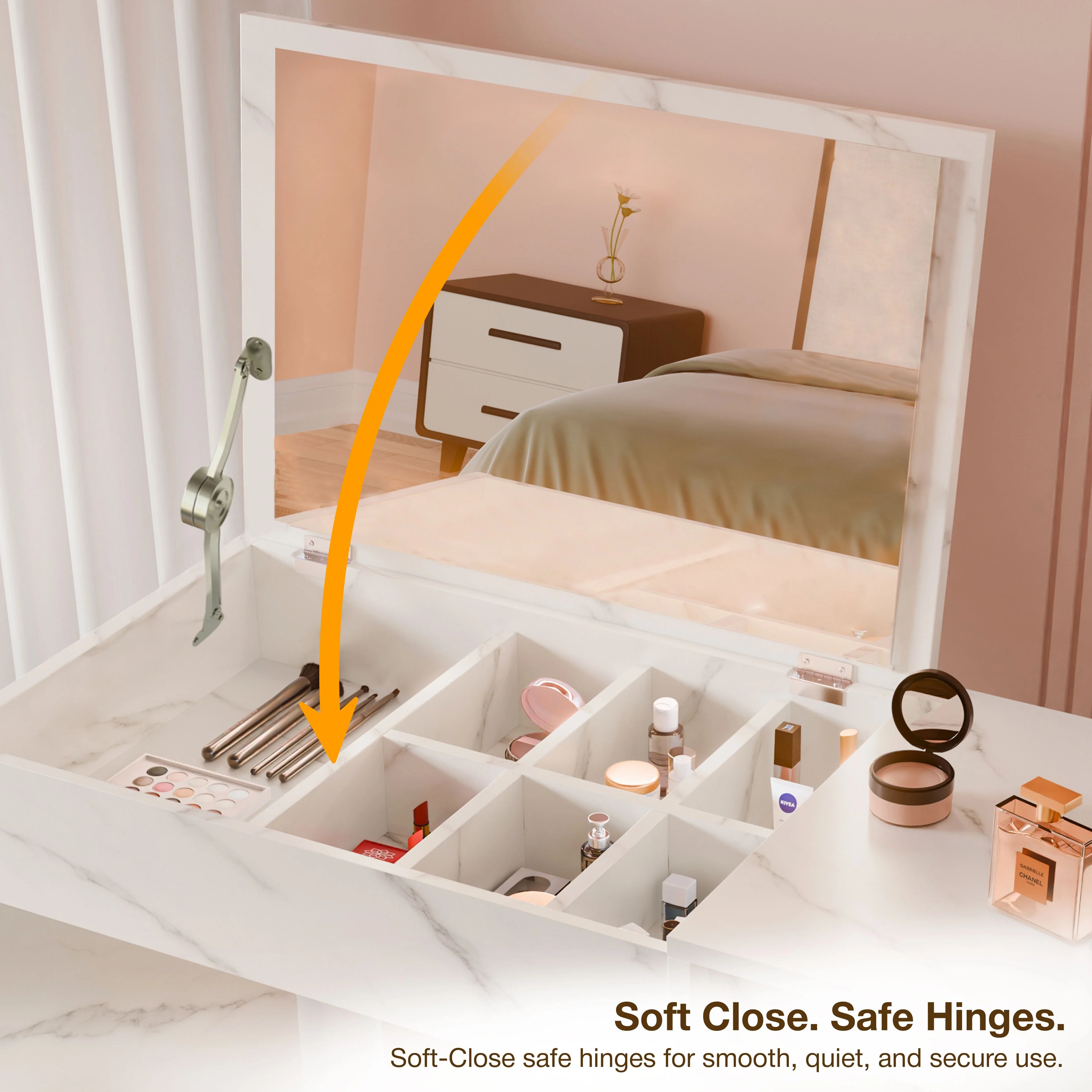 Coiffeuse avec miroir et rangement - Meuble de maquillage pour filles