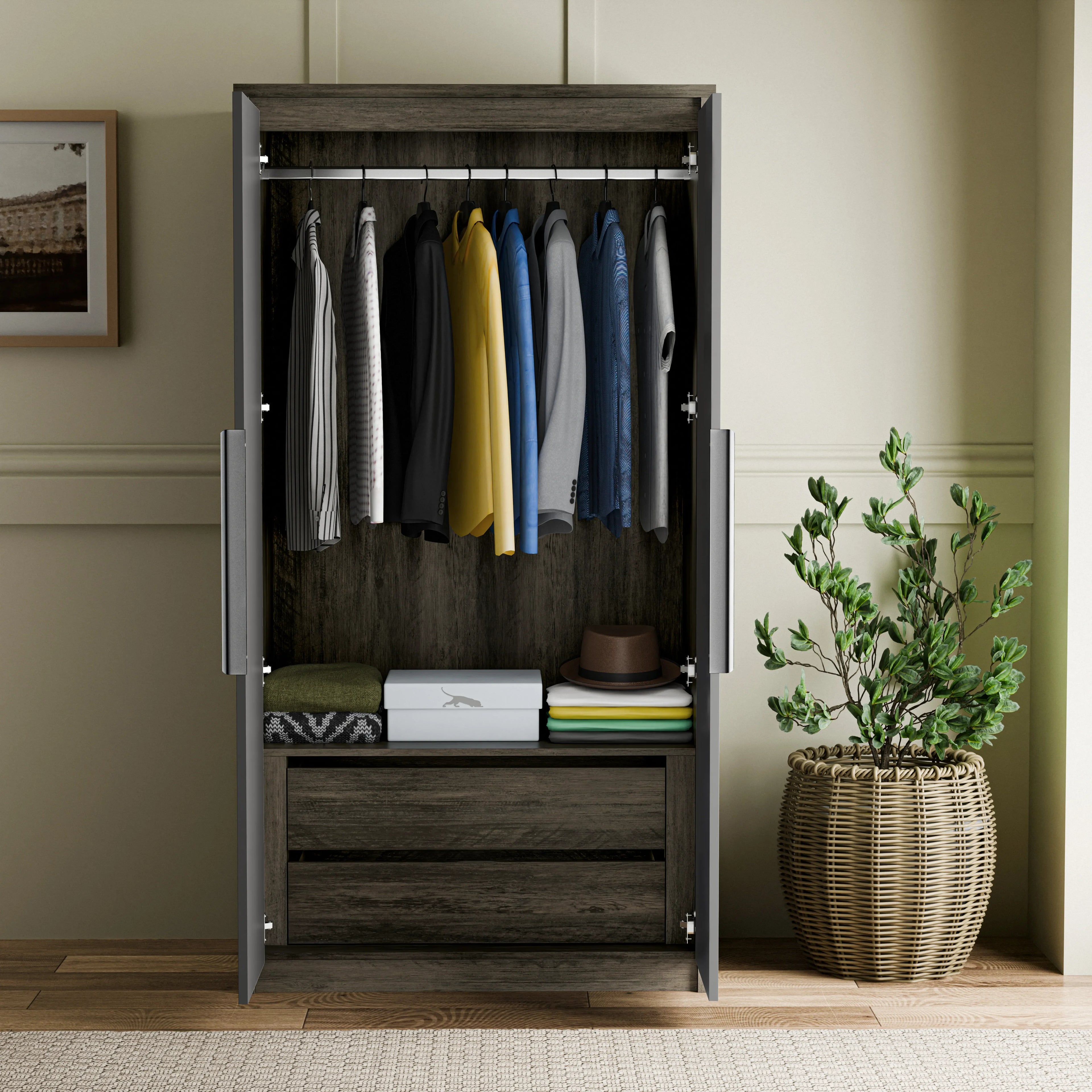 Armoire double Skova avec tiroirs et penderie