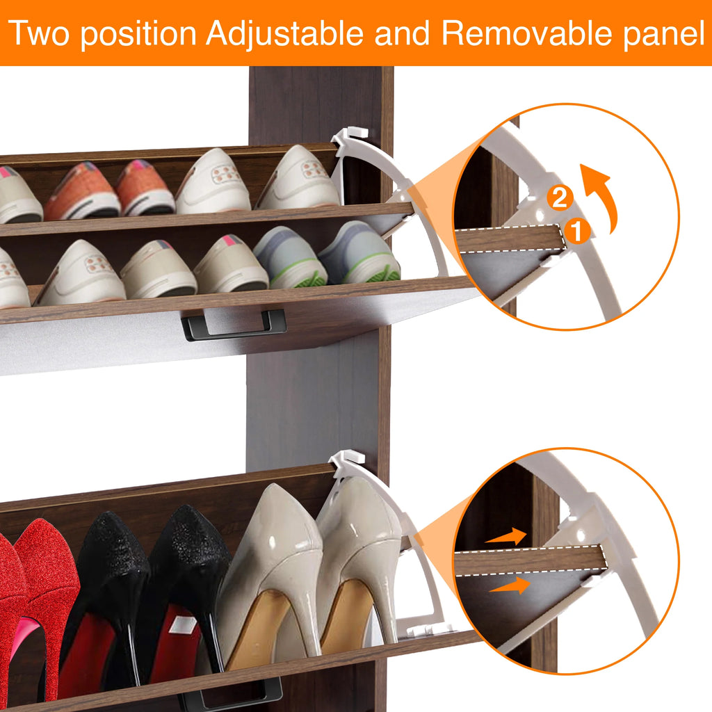 Meuble à chaussures étroit à 2 portes pour entrée | Petit rangement à chaussures