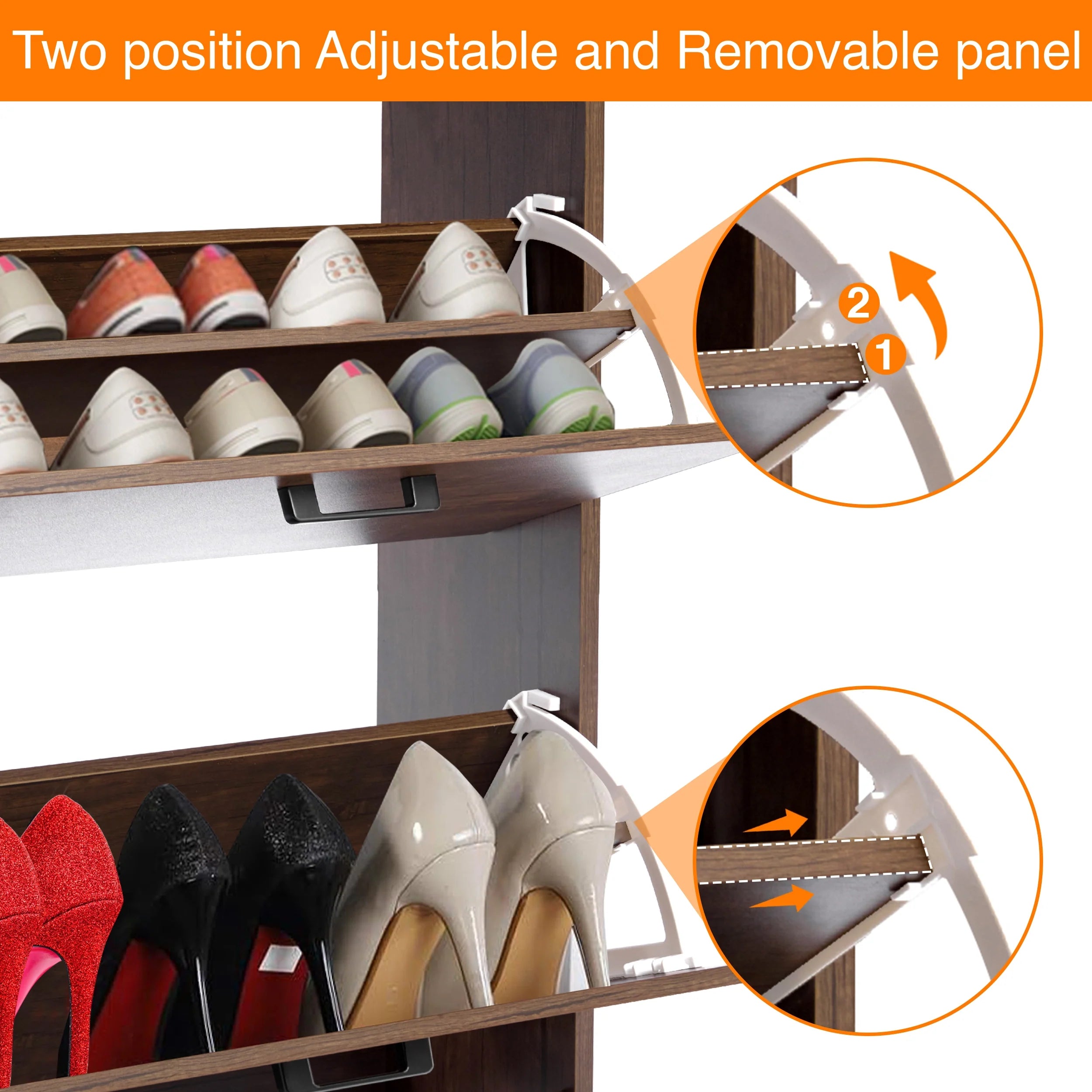 Meuble à chaussures étroit à 2 portes pour entrée | Petit rangement à chaussures