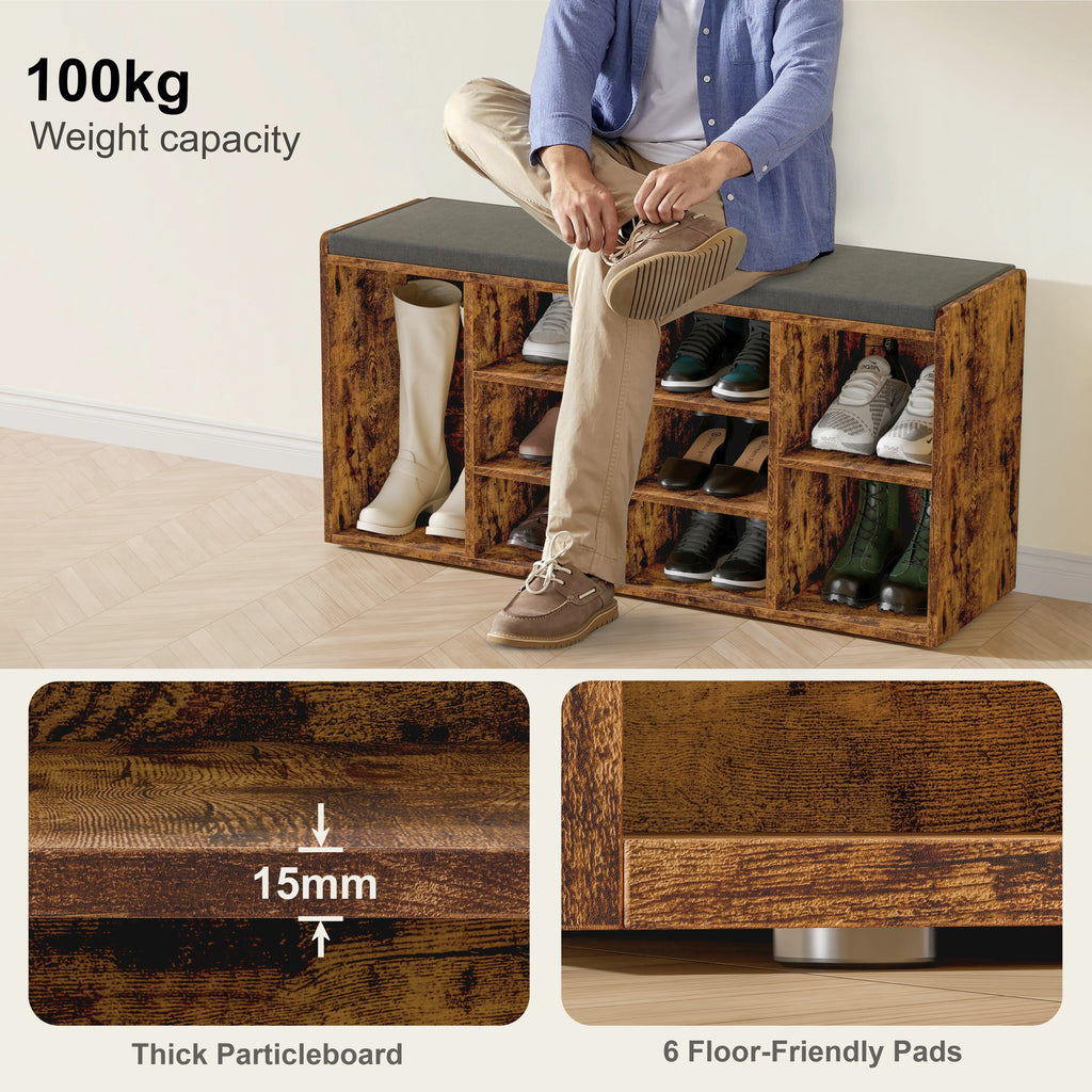 Banc de rangement à chaussures avec coussin - Meuble à chaussures pour entrée