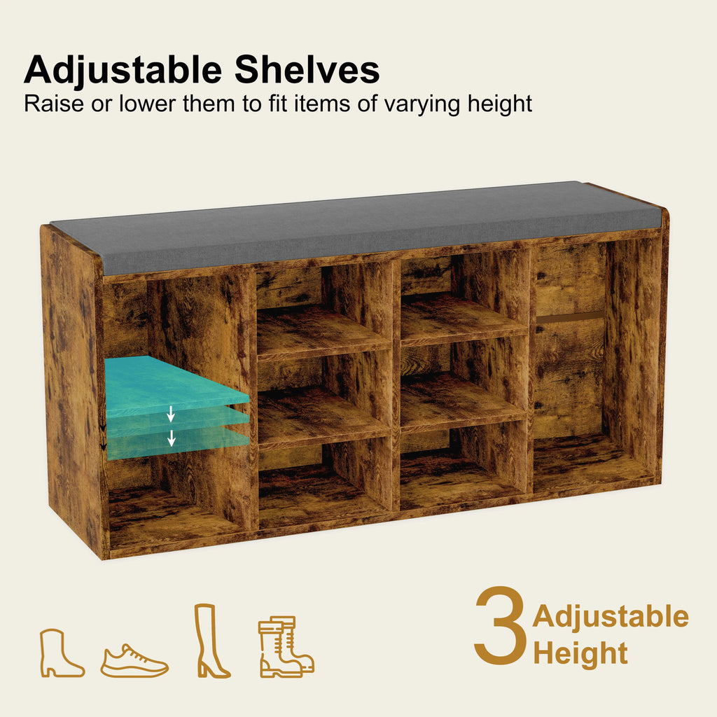 Banc de rangement à chaussures avec coussin - Meuble à chaussures pour entrée