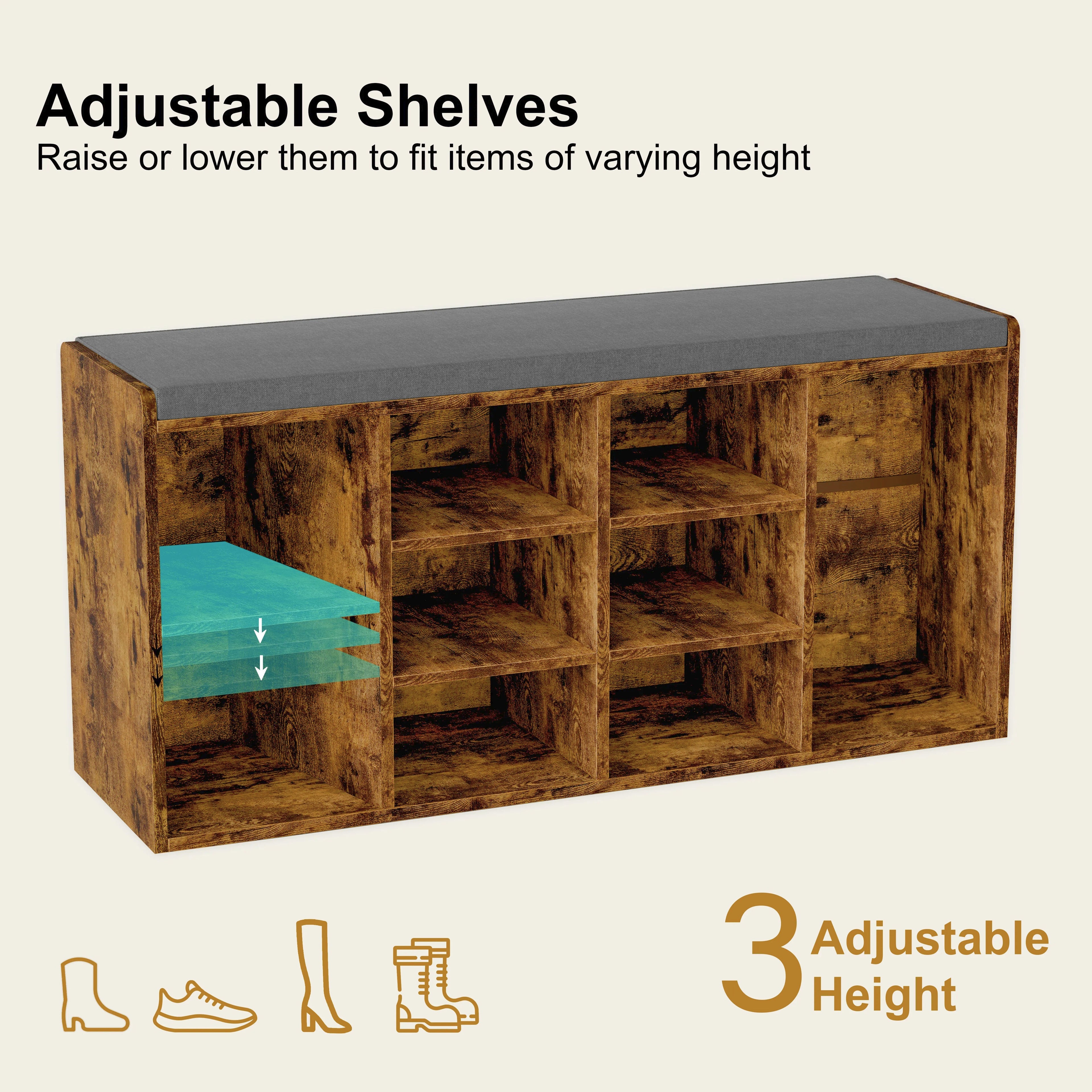 Shoe Storage Bench with Cushion - Shoe Rack Cabinet Hallway