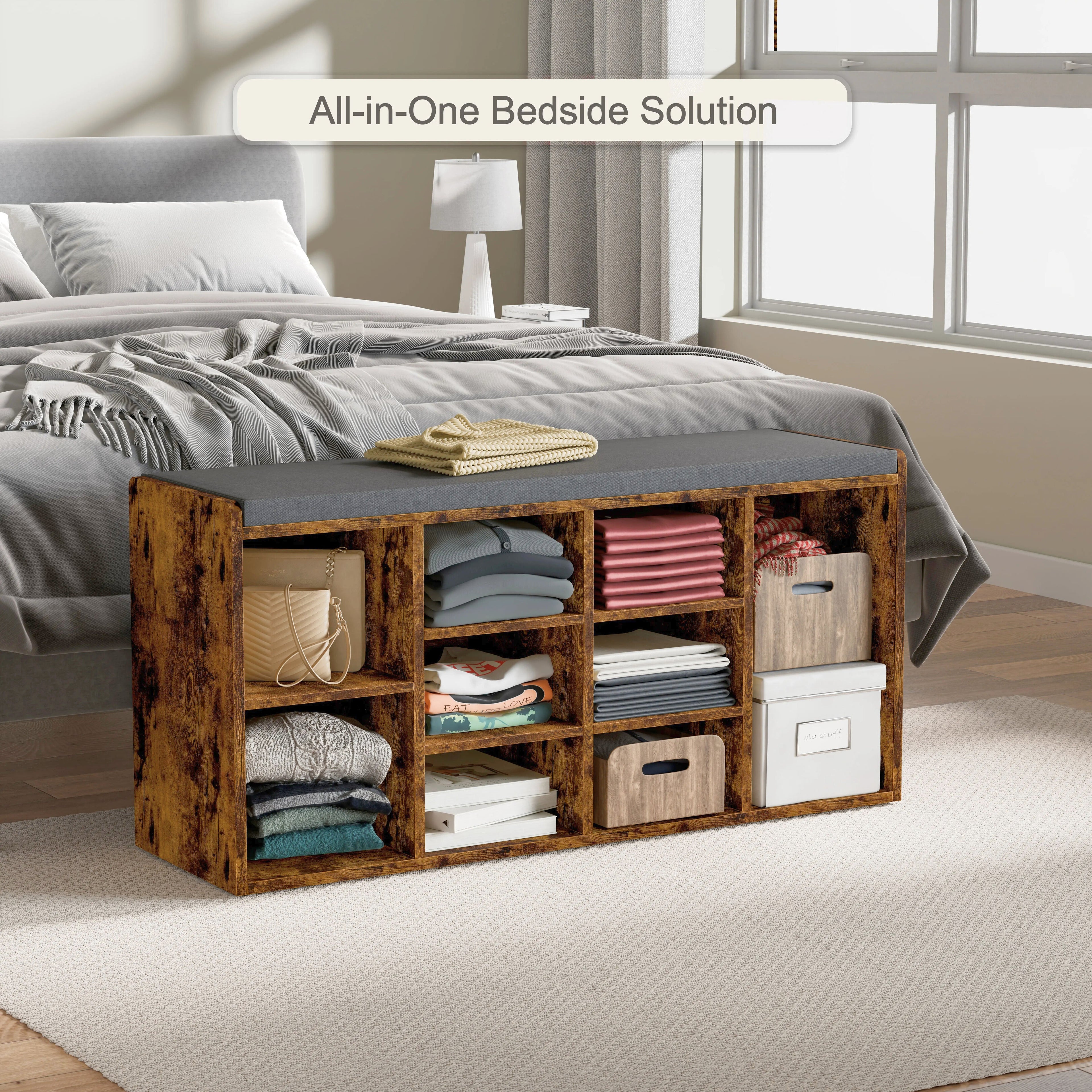 Shoe Storage Bench with Cushion - Shoe Rack Cabinet Hallway