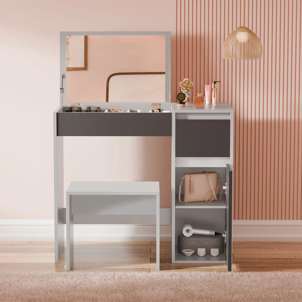 Coiffeuse avec miroir et rangement - Meuble de maquillage pour filles