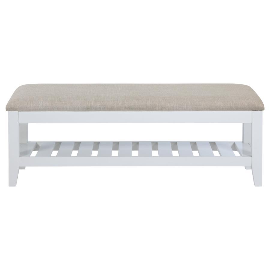 Bexhill - Banc rectangulaire rembourré avec étagère - Blanc