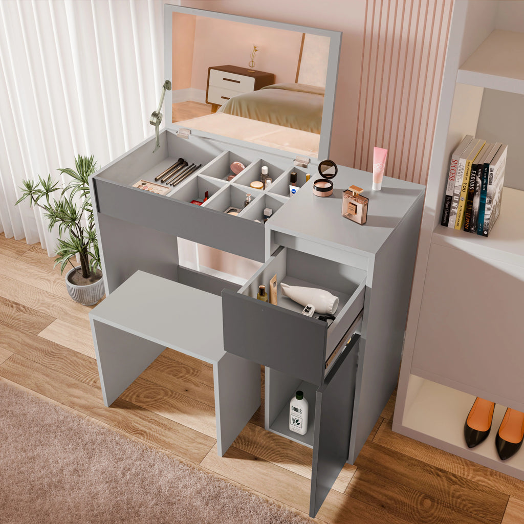 Coiffeuse avec miroir et rangement - Meuble de maquillage pour filles