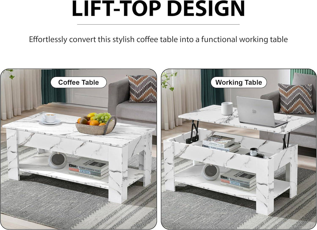 Table basse de rangement avec plateau relevable | Table basse moderne relevable de 120 cm de large
