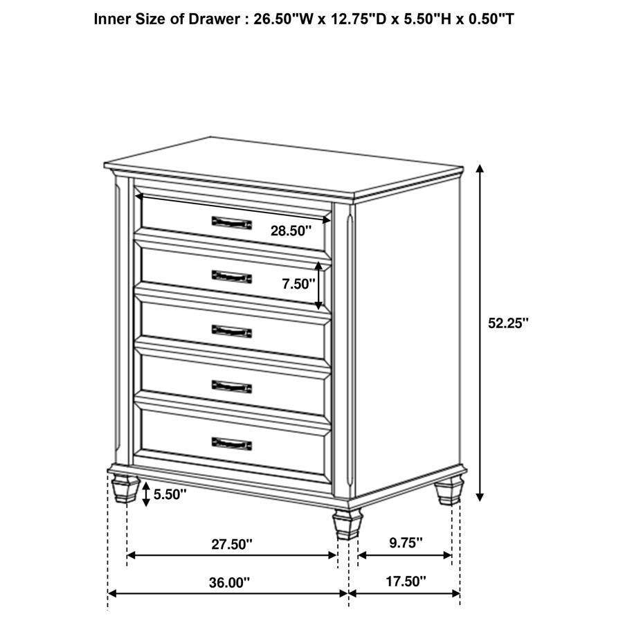 Franco - Commode de chambre à 5 tiroirs