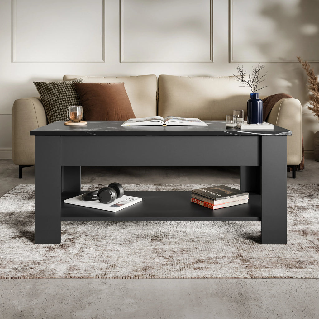 Table basse de rangement avec plateau relevable | Table basse moderne relevable de 120 cm de large