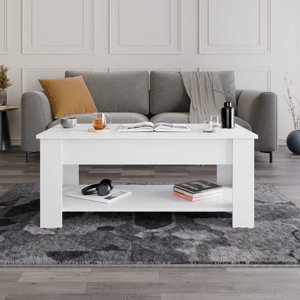 Table basse de rangement avec plateau relevable | Table basse moderne relevable de 120 cm de large