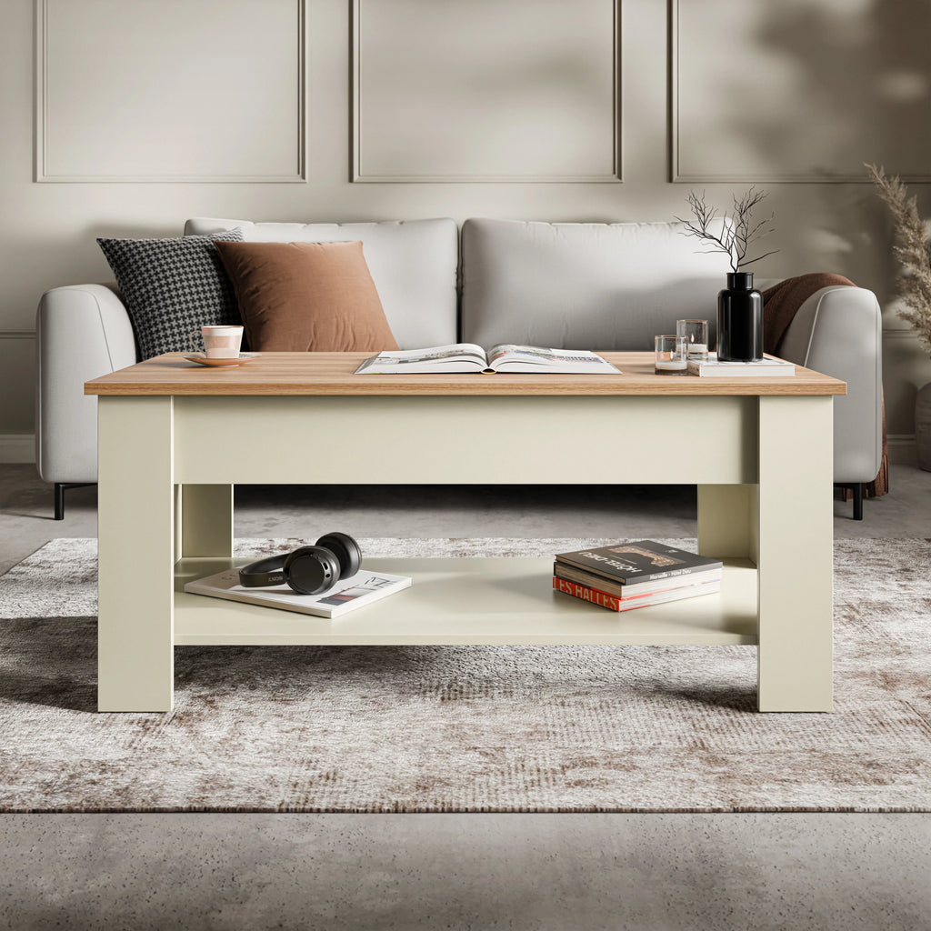 Table basse de rangement avec plateau relevable | Table basse moderne relevable de 120 cm de large