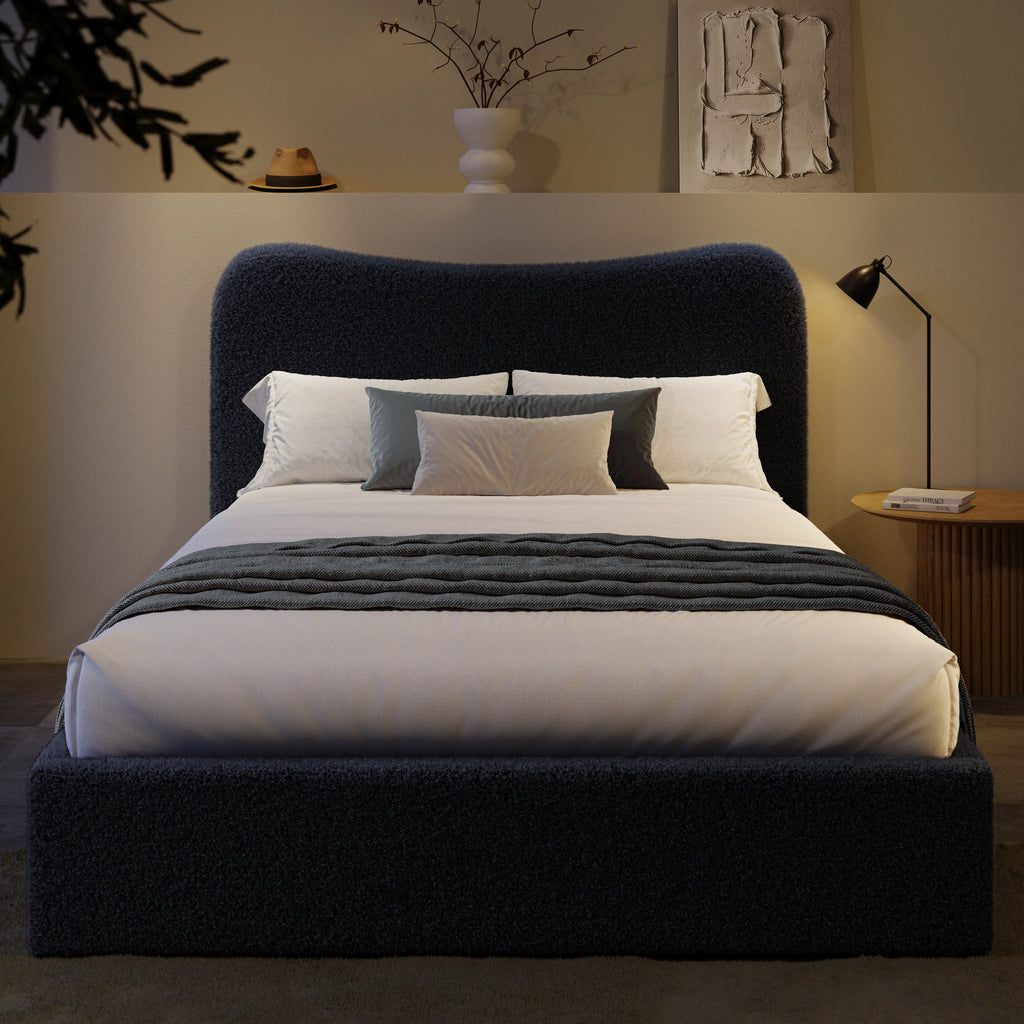 Lit coffre avec tête de lit incurvée - Cadre de lit coffre en boucle