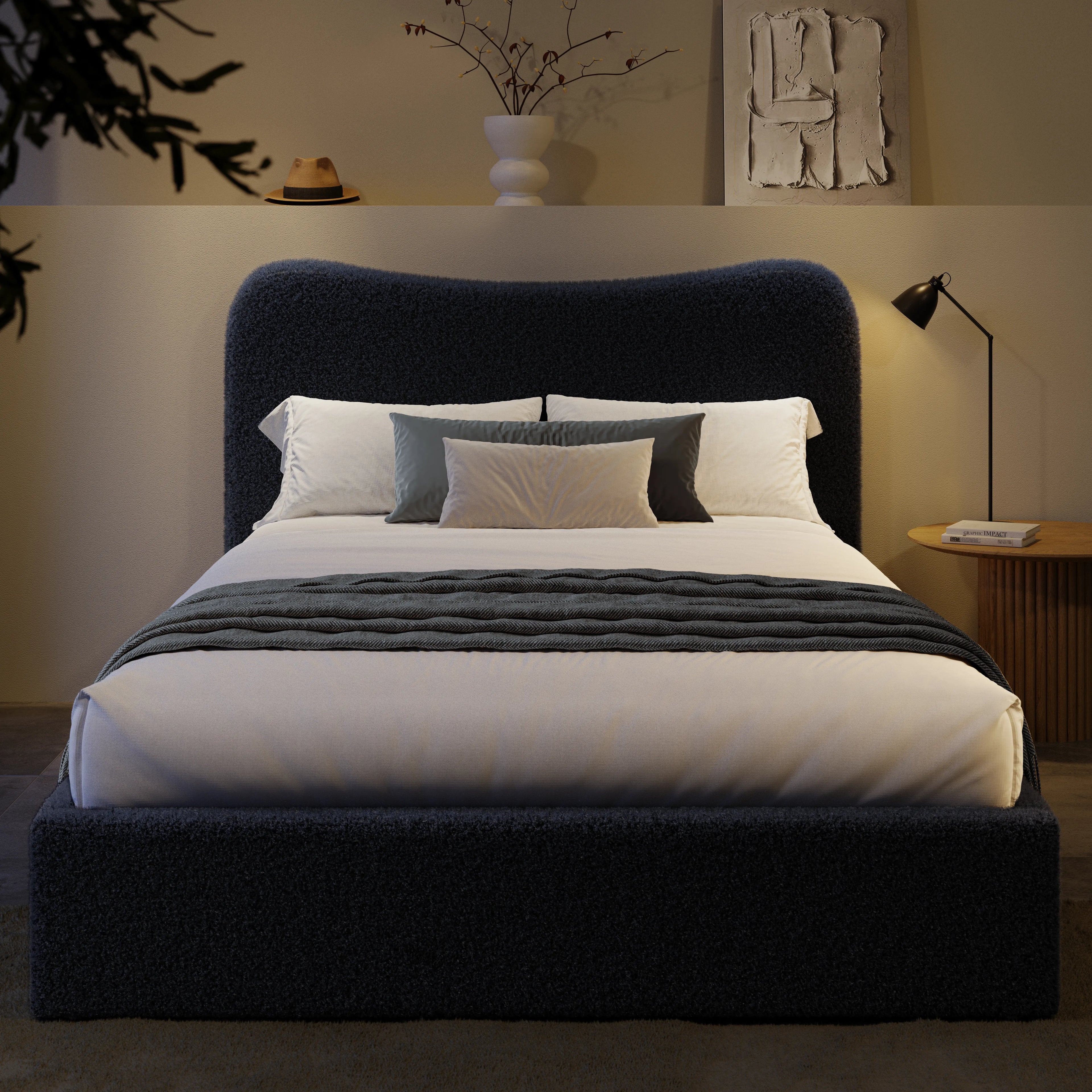 Lit coffre avec tête de lit incurvée - Cadre de lit coffre en boucle