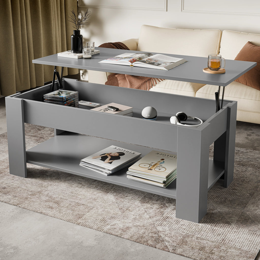Table basse de rangement avec plateau relevable | Table basse moderne relevable de 120 cm de large