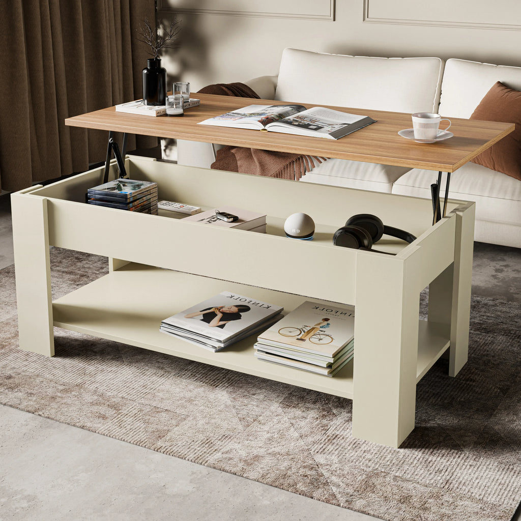 Table basse de rangement avec plateau relevable | Table basse moderne relevable de 120 cm de large