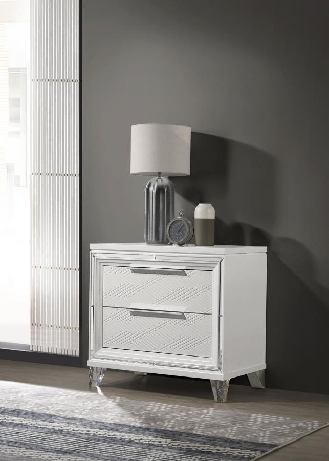 Marmore - Table de chevet 2 tiroirs - Blanc