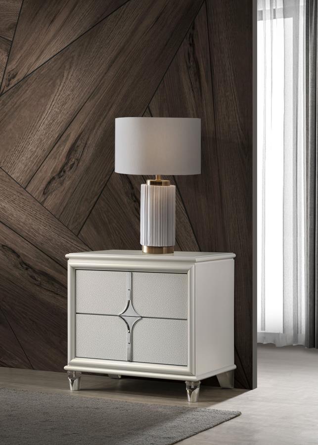 Olivia - Table de chevet 2 tiroirs - Blanc perle