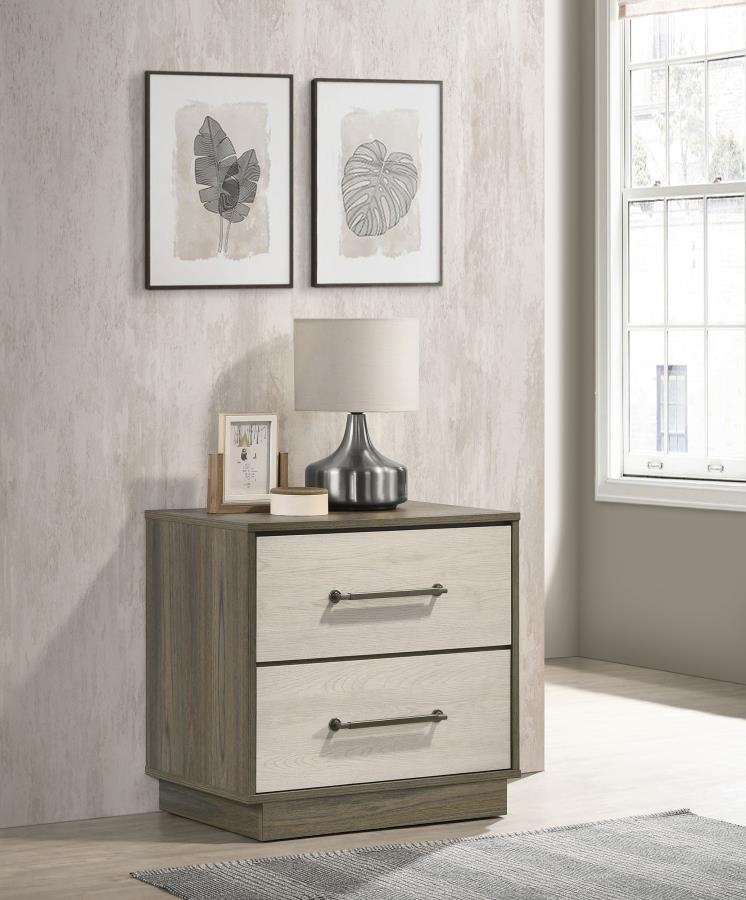 Fenwick - Table de chevet 2 tiroirs - Chêne gris