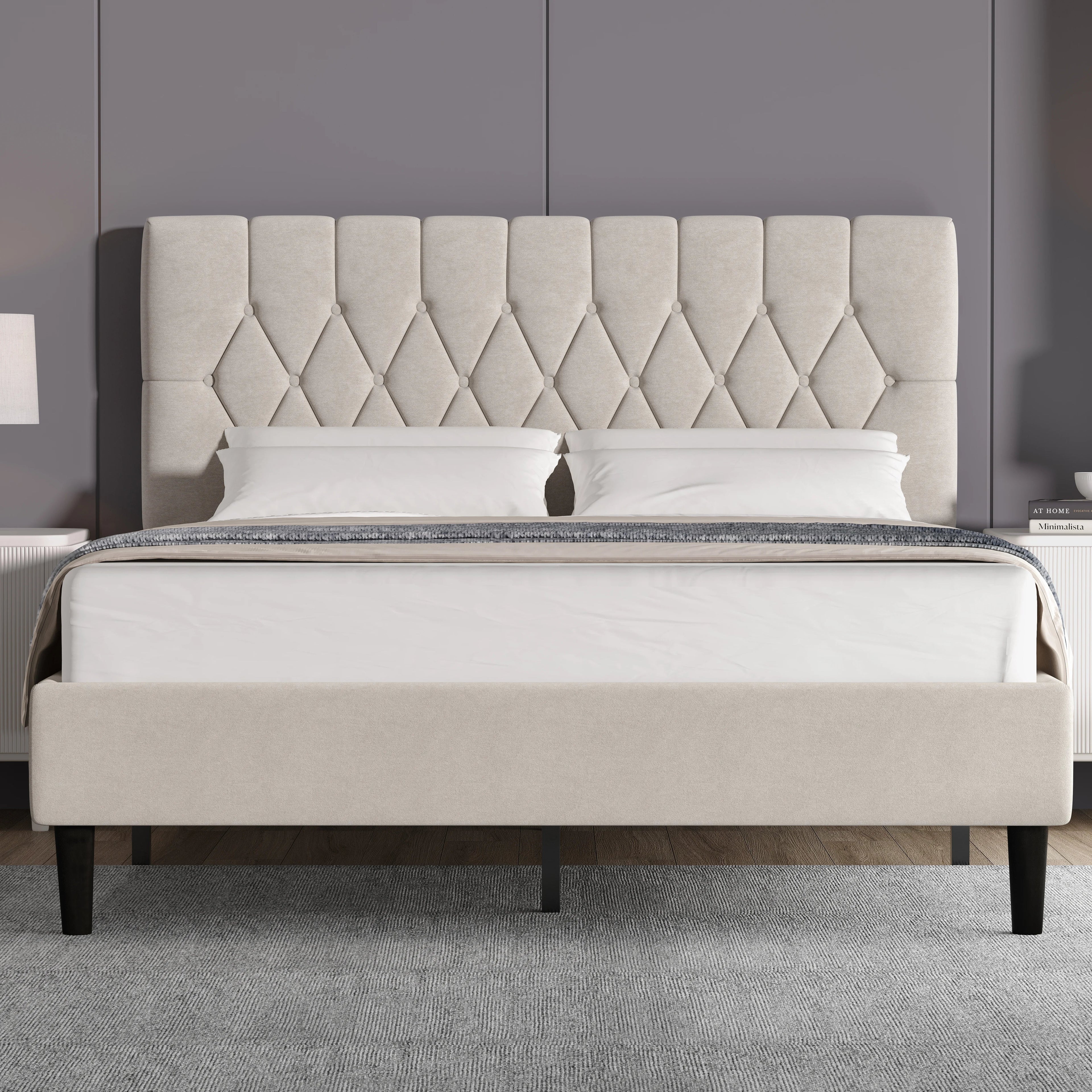 Cadre de lit en velours pour lit double et king size avec tête de lit réglable