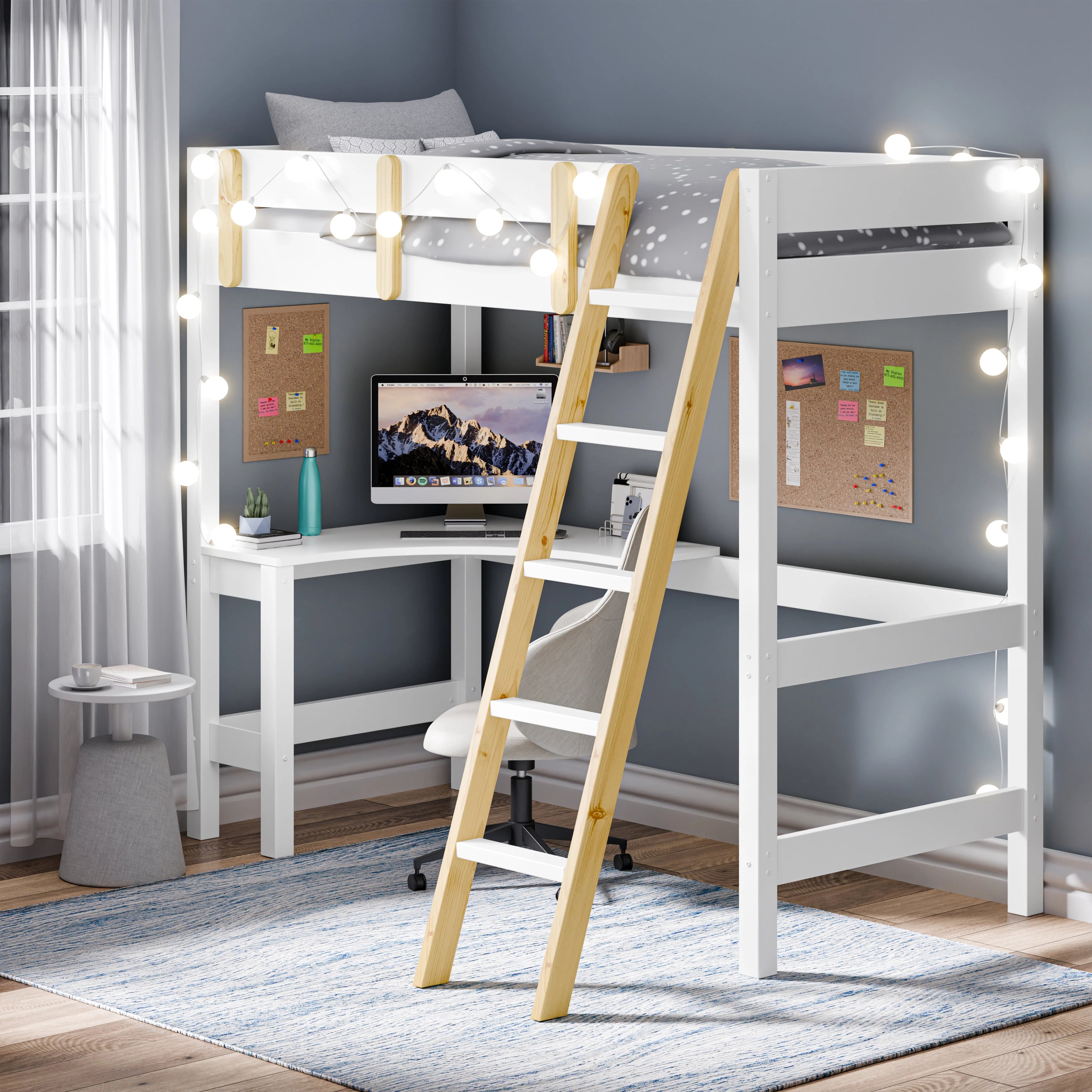 Lit superposé avec bureau - Cadre de lit mezzanine pour enfants