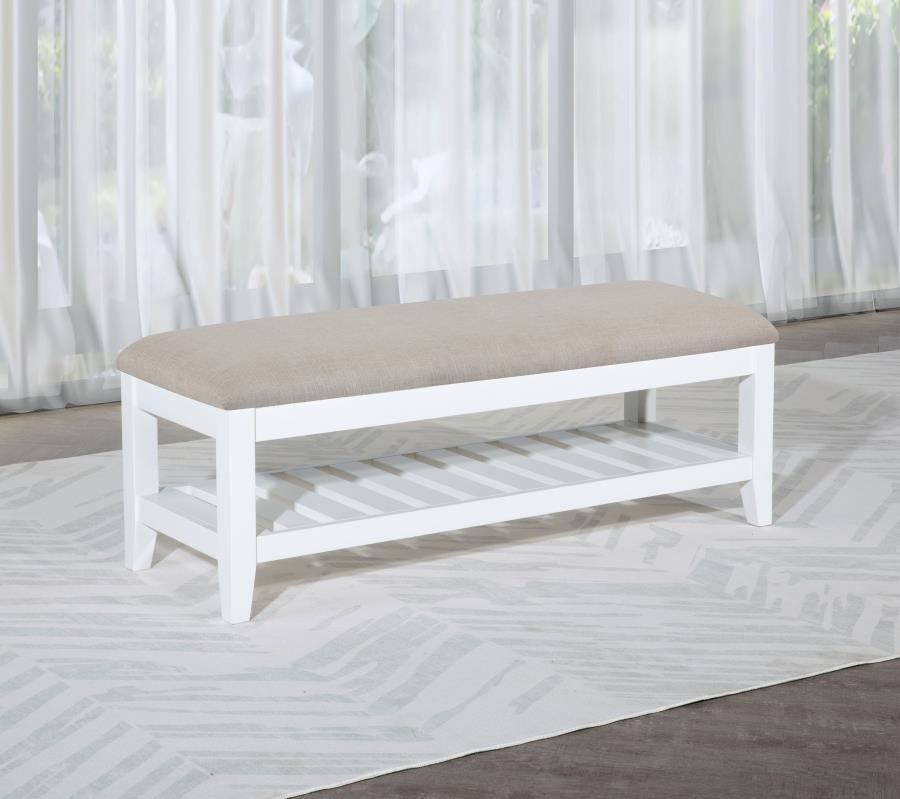 Bexhill - Banc rectangulaire rembourré avec étagère - Blanc