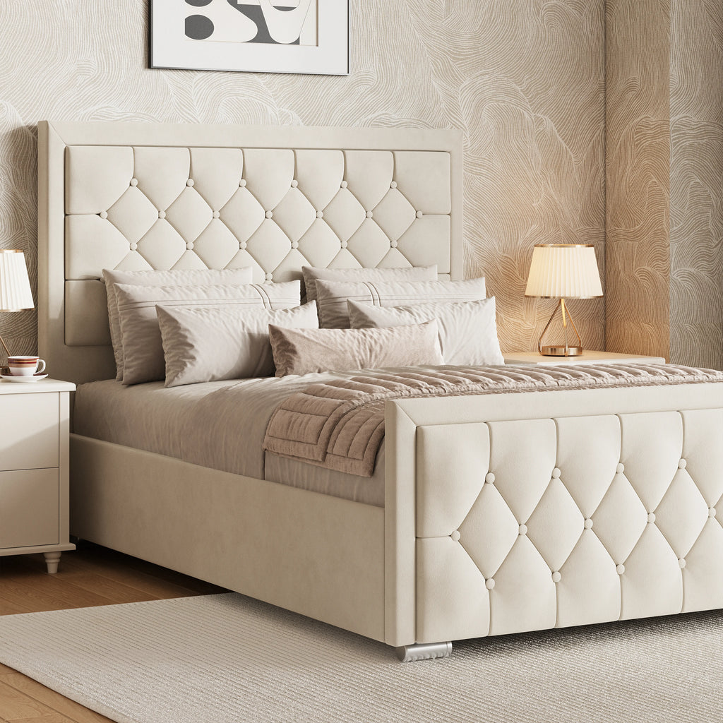 Lit coffre ottoman à dossier croisé - Cadre de lit ottoman en velours