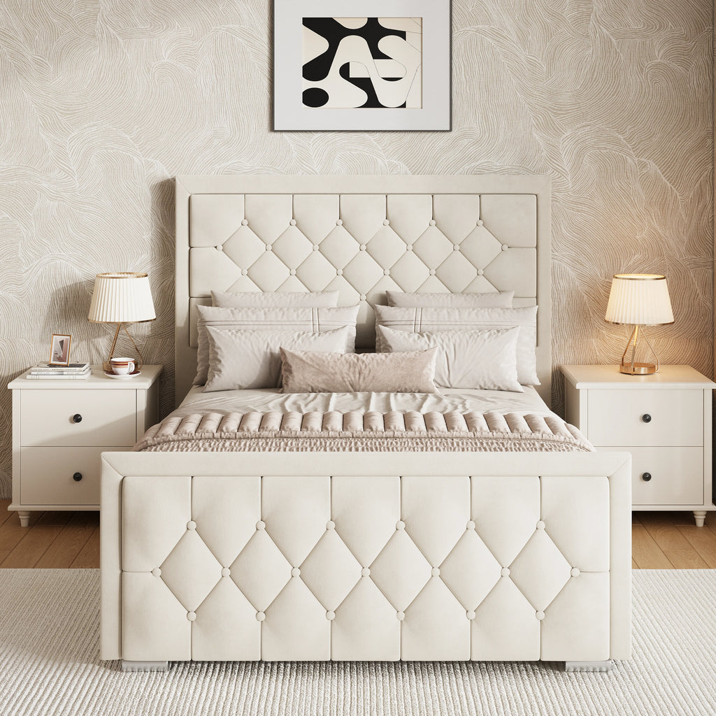 Lit coffre ottoman à dossier croisé - Cadre de lit ottoman en velours