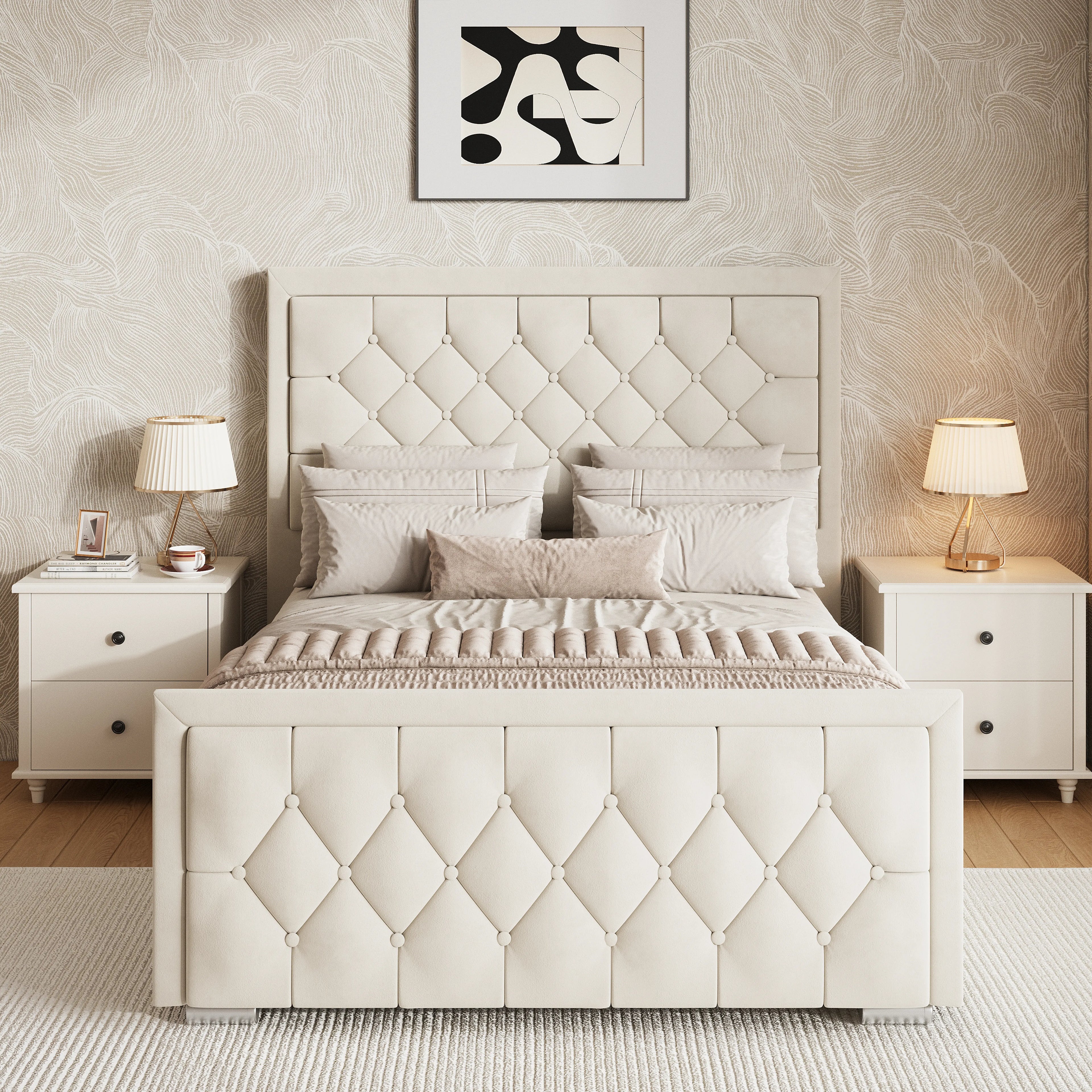 Lit coffre ottoman à dossier croisé - Cadre de lit ottoman en velours