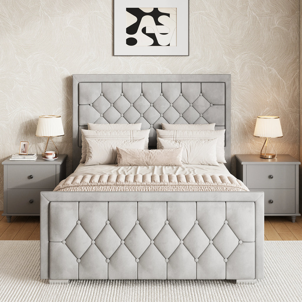 Lit coffre ottoman à dossier croisé - Cadre de lit ottoman en velours