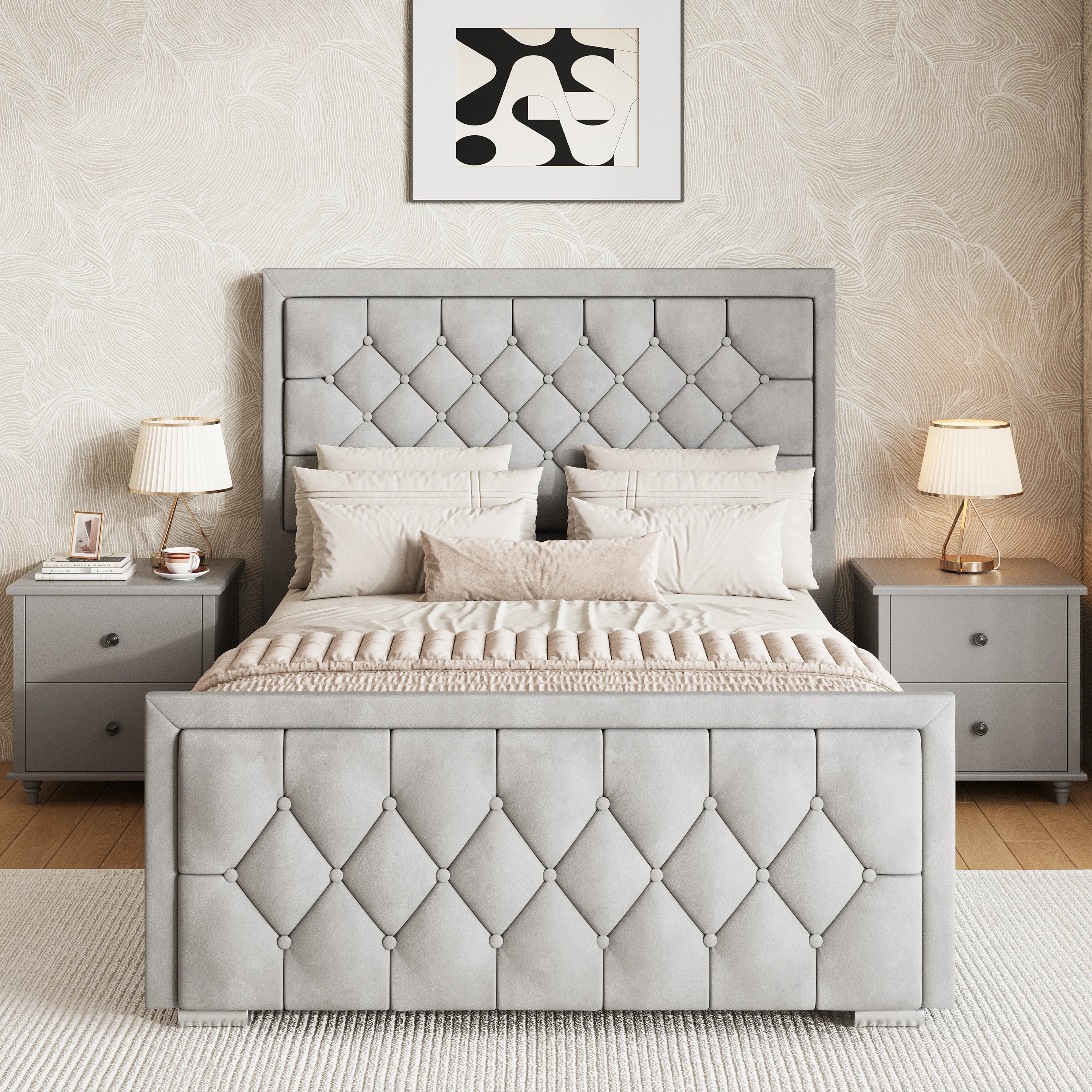 Lit coffre ottoman à dossier croisé - Cadre de lit ottoman en velours