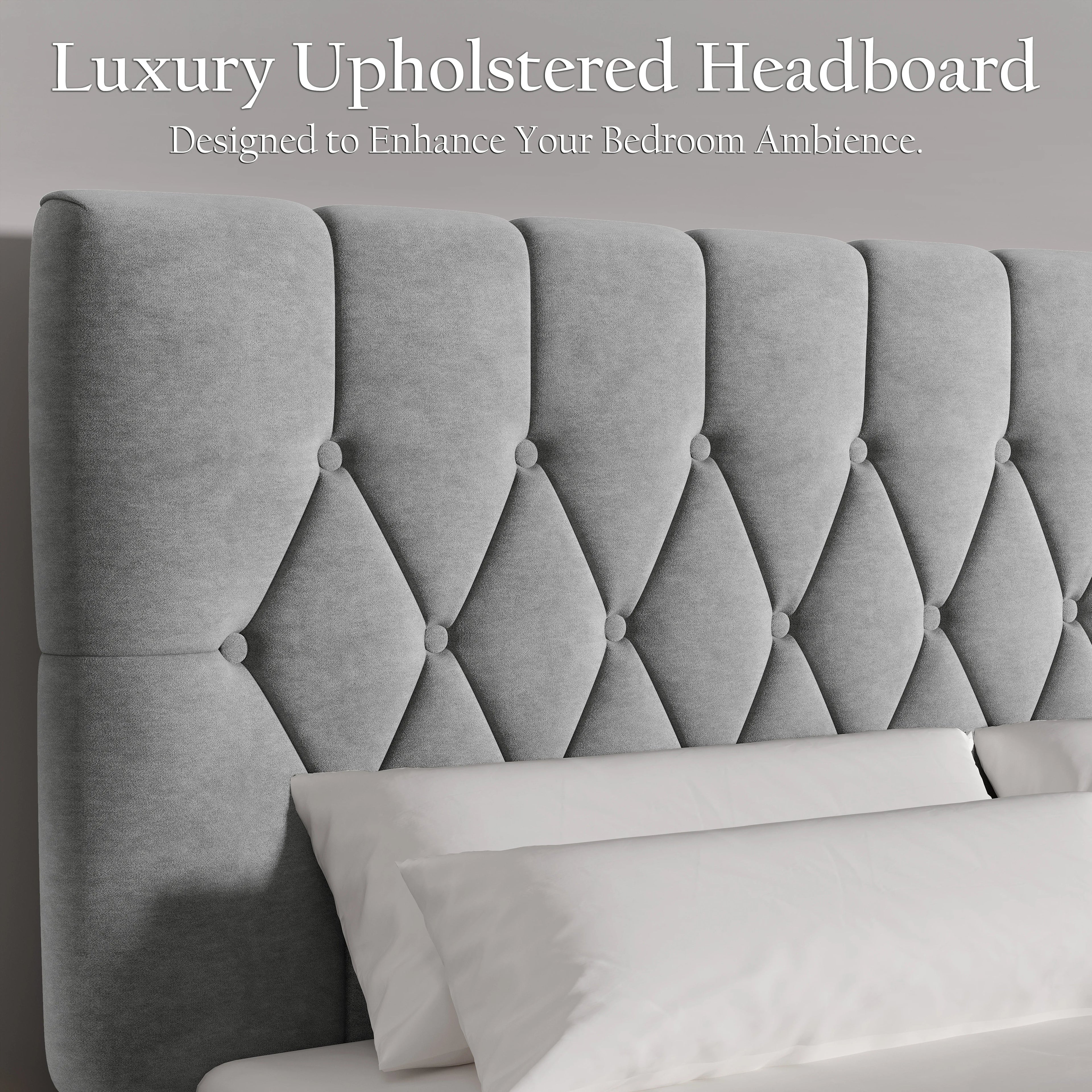 Velvet Bed Frame Double & King Size with Adjustable Headboard