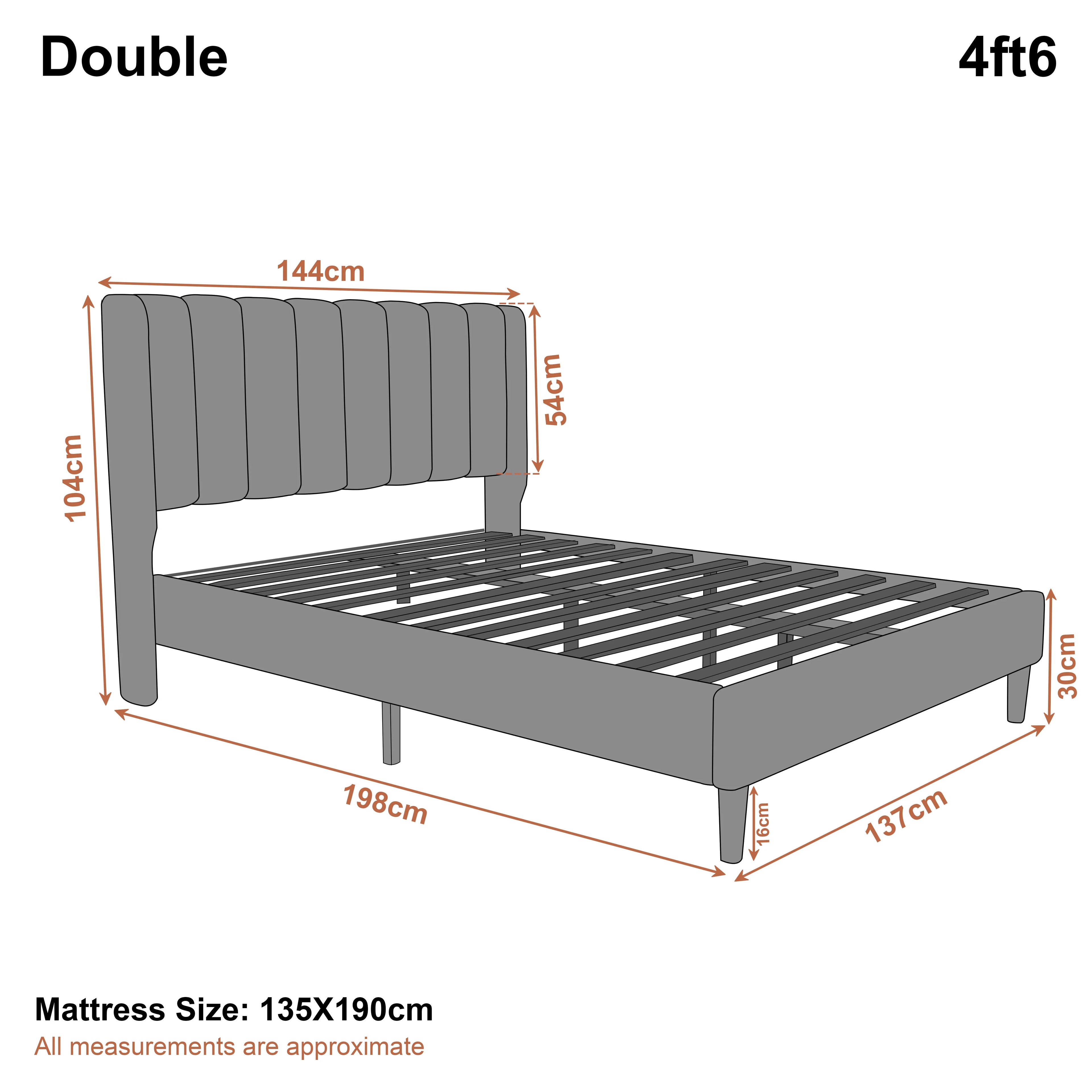 Vertical Line Velvet Upholstered Bed Frame Double & King Sizes