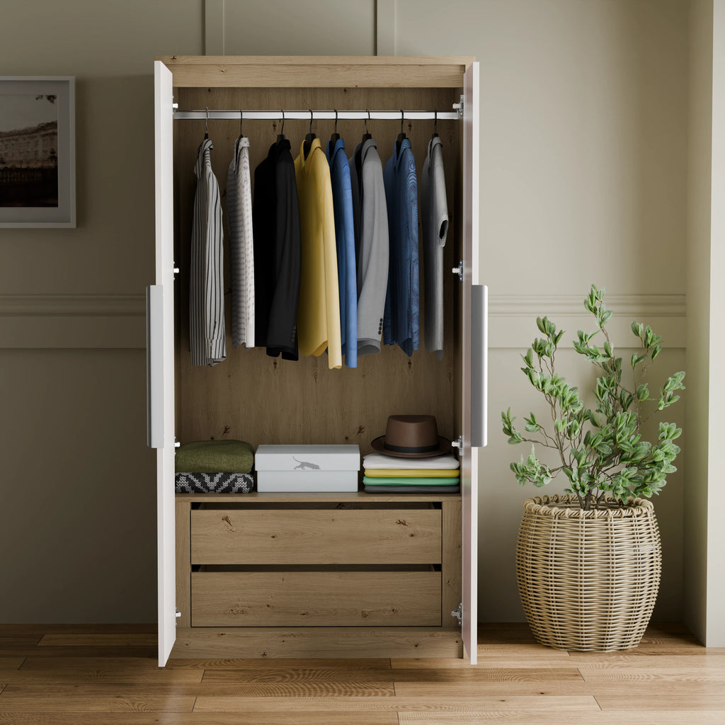 Armoire double Skova avec tiroirs et penderie
