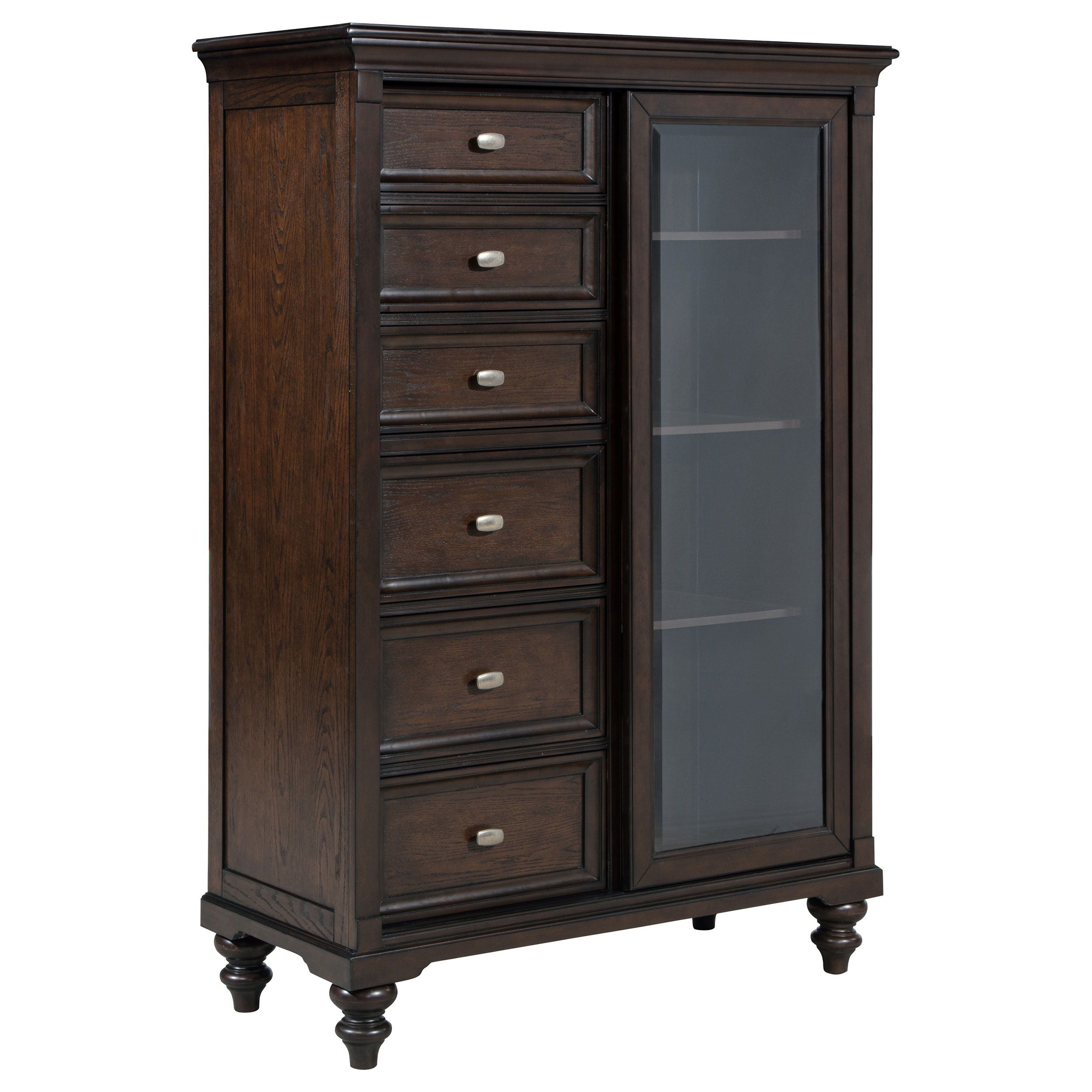 Andover - Commode 6 tiroirs en verre trempé - Chêne foncé