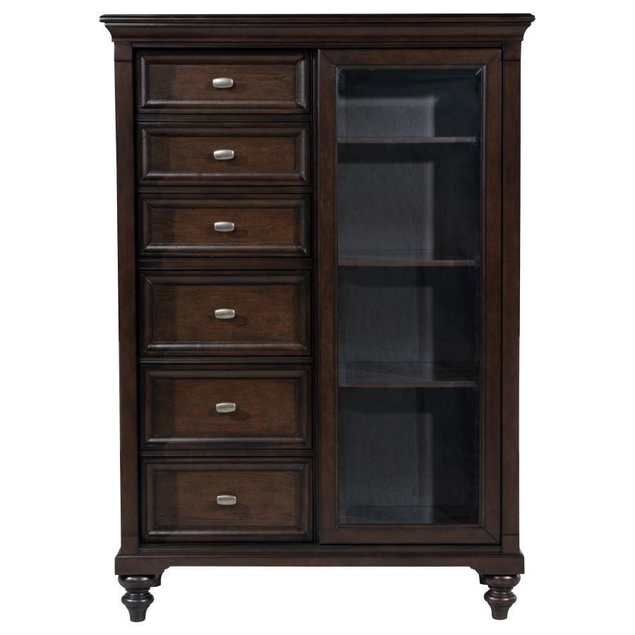 Andover - Commode 6 tiroirs en verre trempé - Chêne foncé