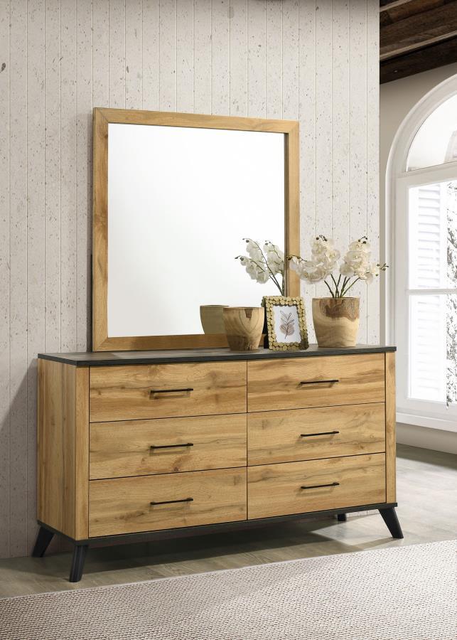 Kaywood - Commode 6 tiroirs et miroir - Pin naturel