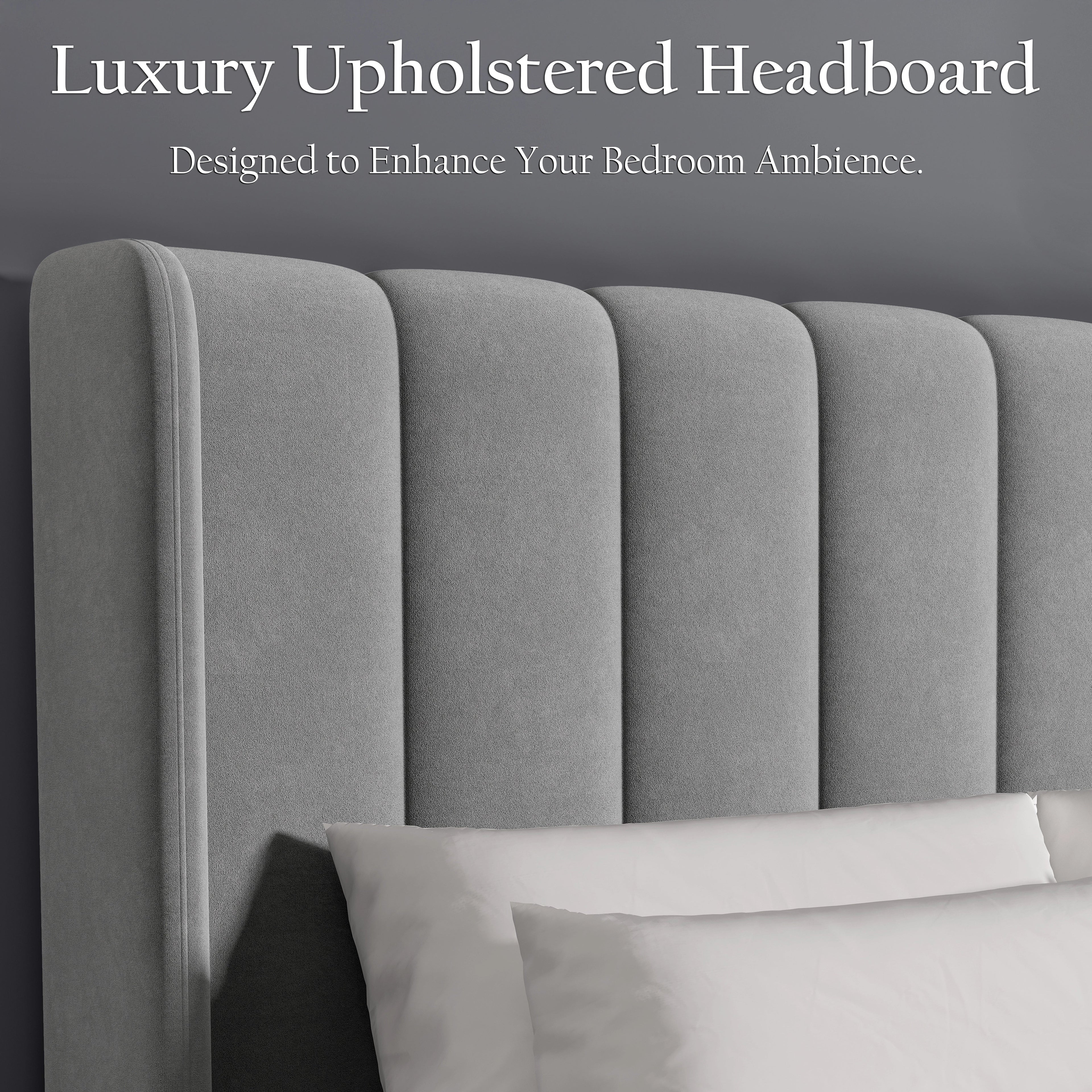 Cadre de lit rembourré en velours à lignes verticales, tailles double et king