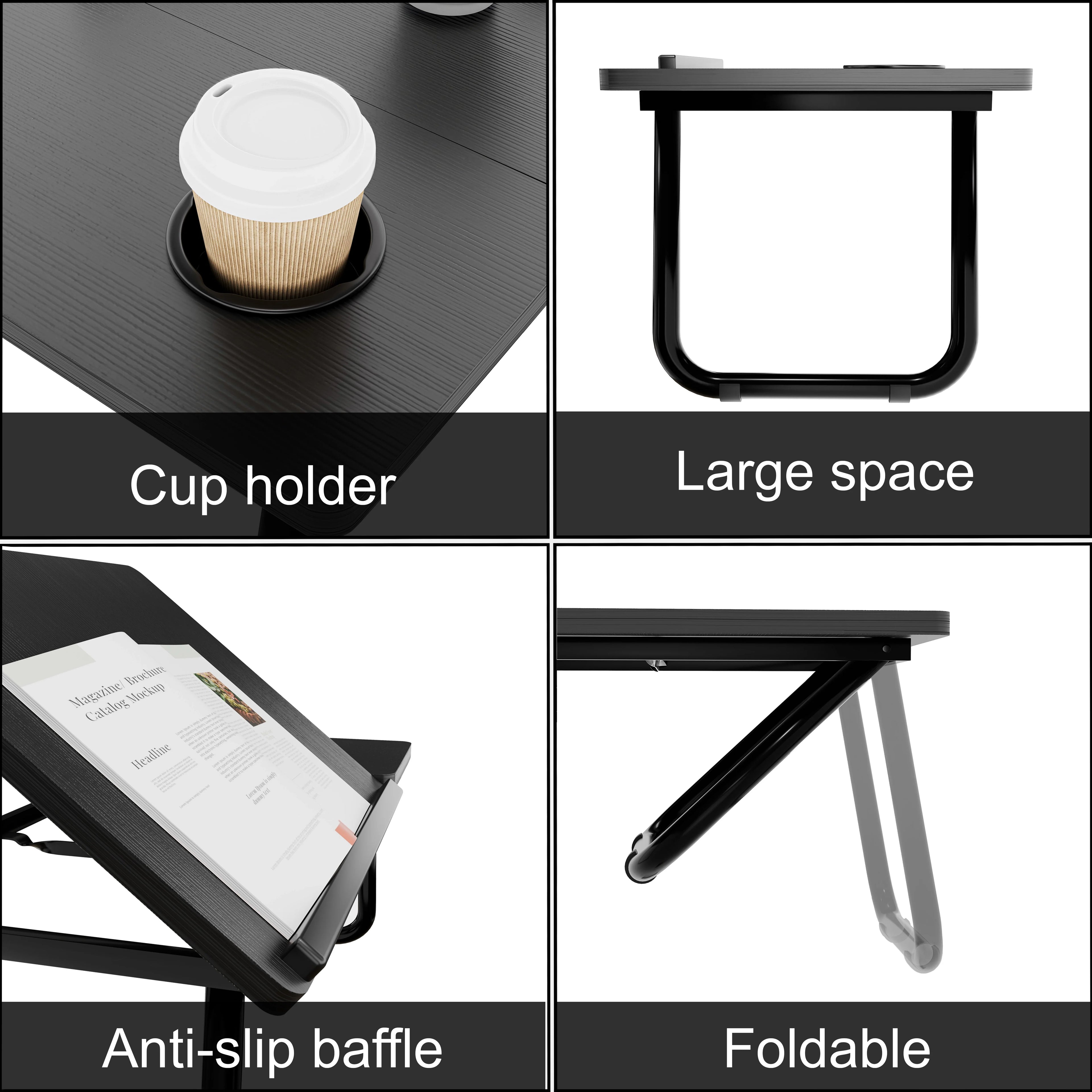 Table d'ordinateur portable portable réglable en hauteur avec porte-gobelet